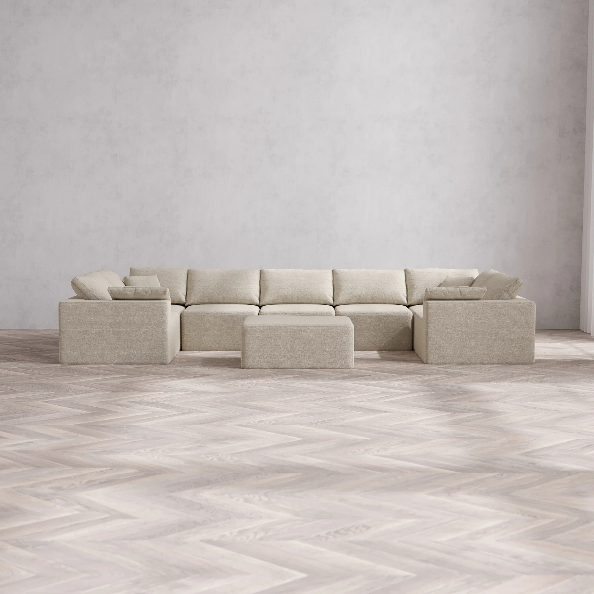 Slipcover Only - Modular Washable 7-Seater U Sectional + Chaise Ottoman Cloud Sofa in Sandstone