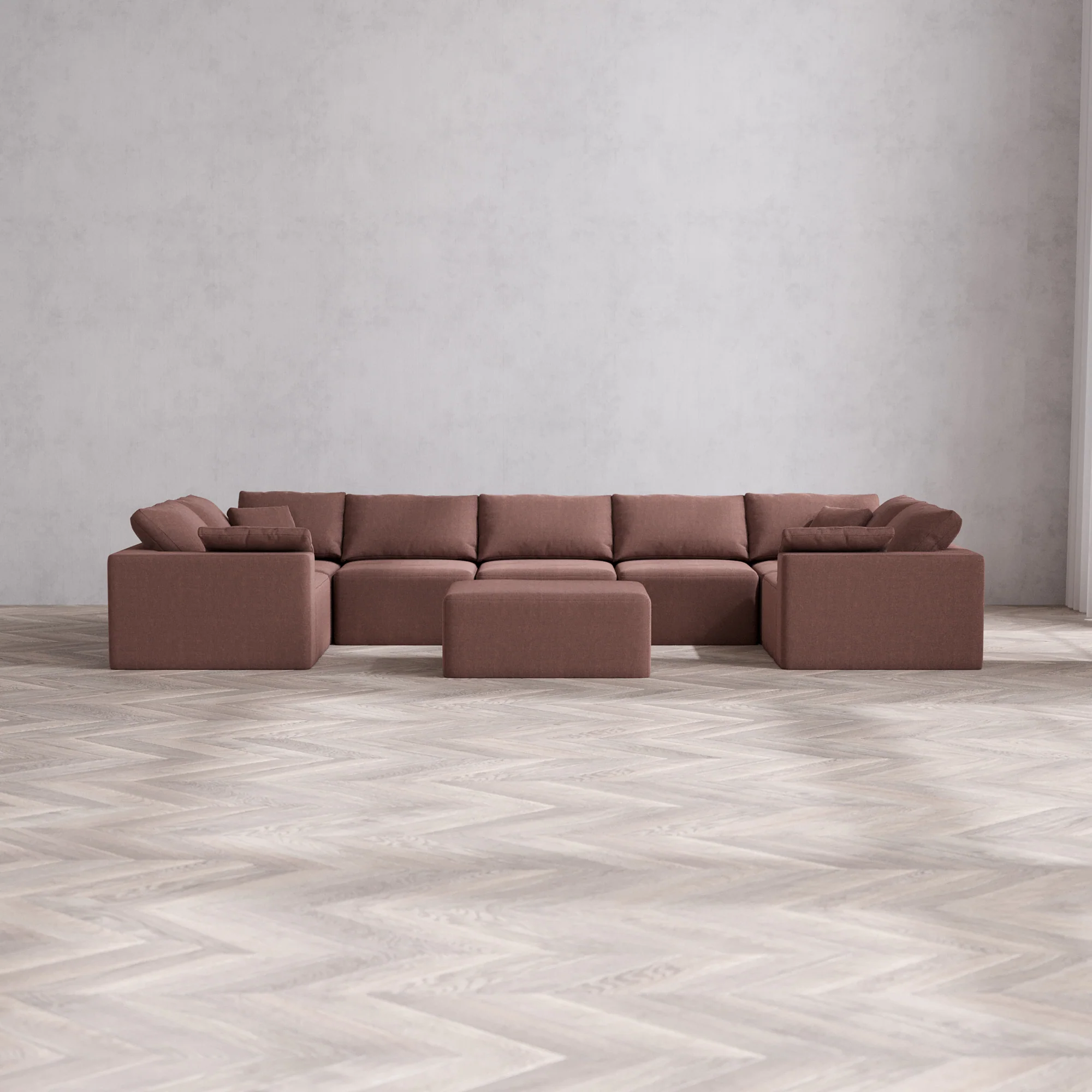 Slipcover Only - Modular Washable 7-Seater U Sectional + Chaise Ottoman Cloud Sofa in Sumac