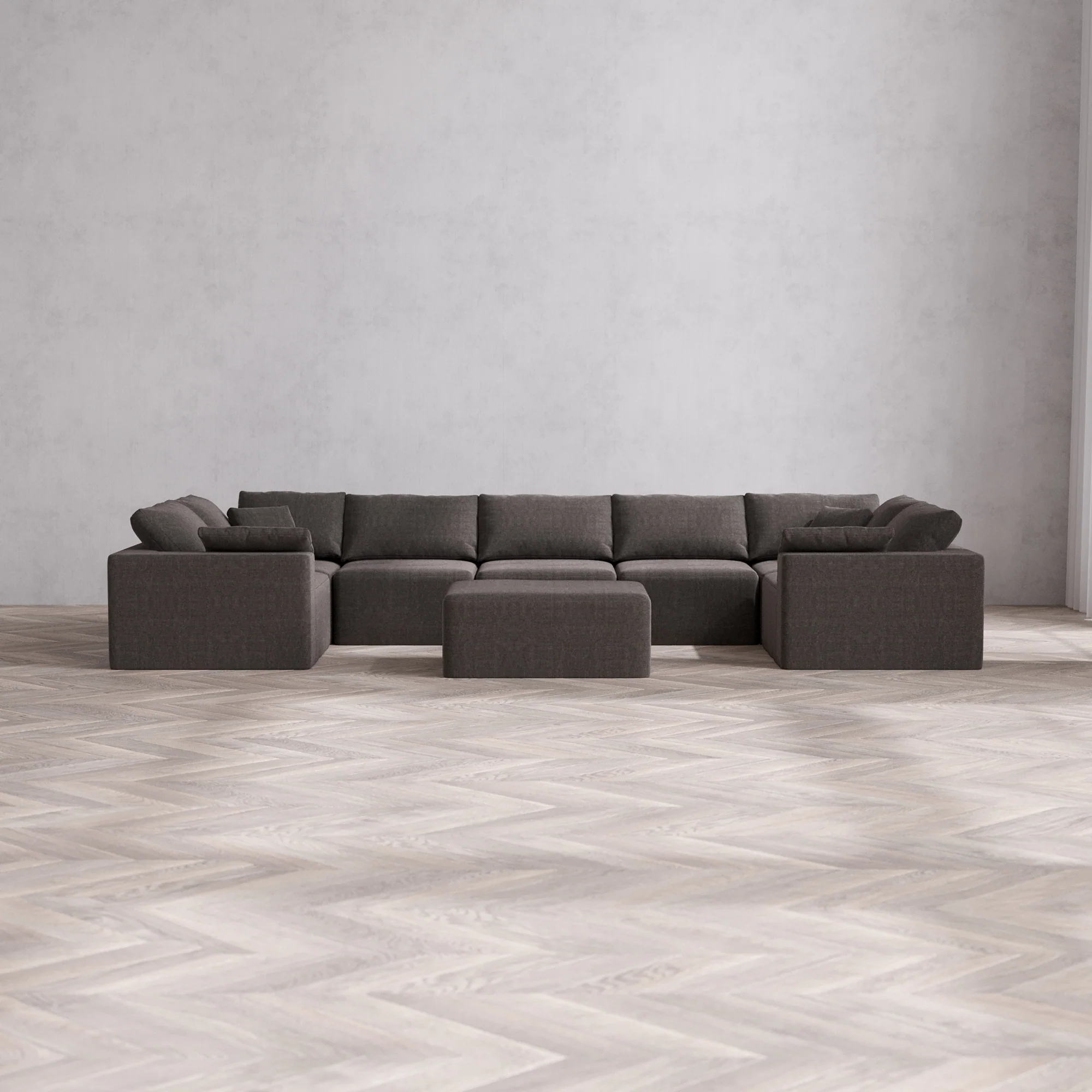 Slipcover Only - Modular Washable 7-Seater U Sectional + Chaise Ottoman Cloud Sofa in Truffle