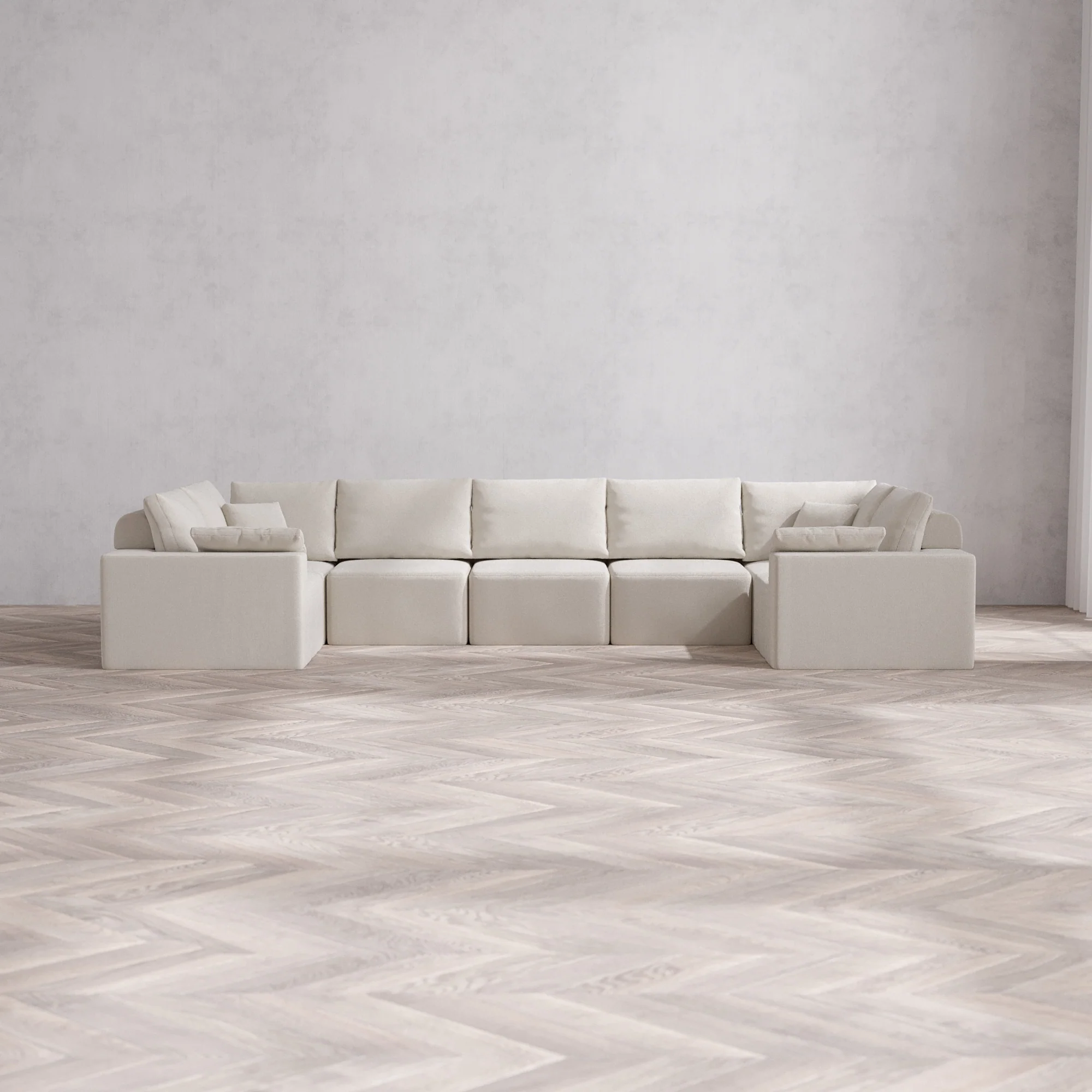 Slipcover Only - Modular Washable 7-Seater U Sectional Cloud + Bolster Sofa in Pearl