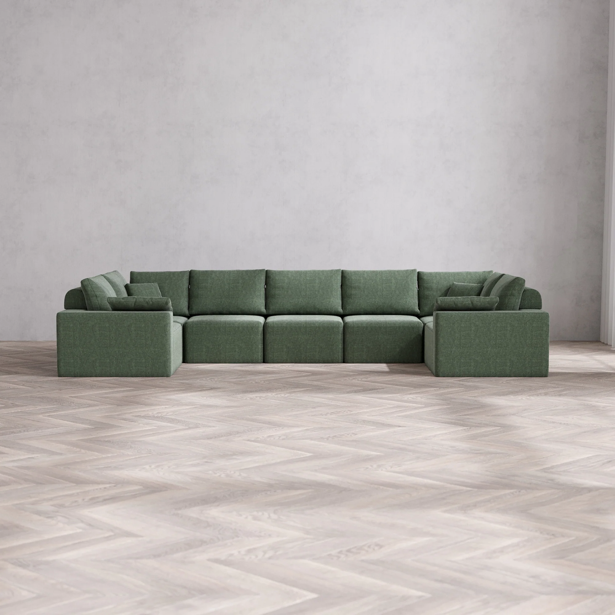 Slipcover Only - Modular Washable 7-Seater U Sectional Cloud + Bolster Sofa in Sage