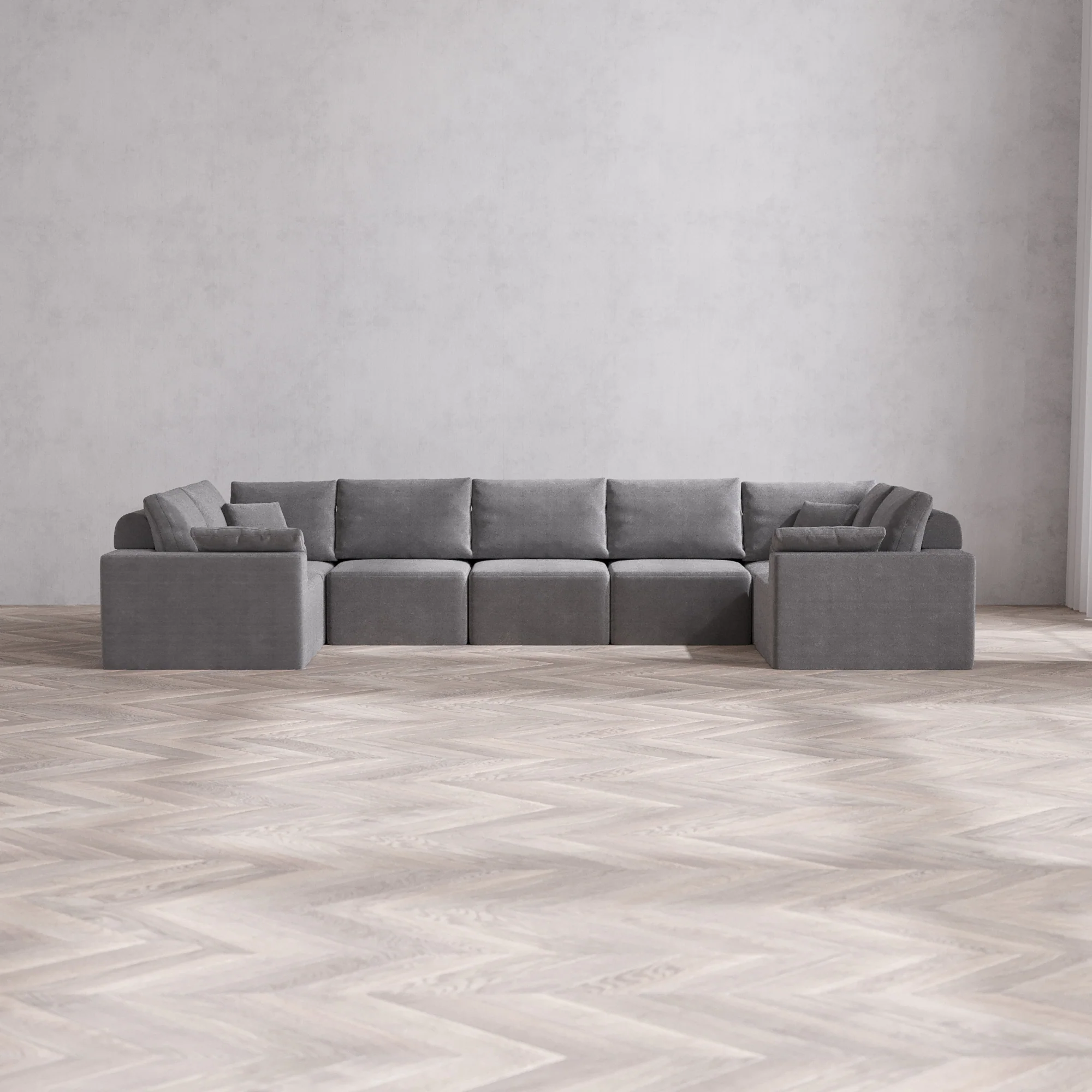 Slipcover Only - Modular Washable 7-Seater U Sectional Cloud + Bolster Sofa in Slate