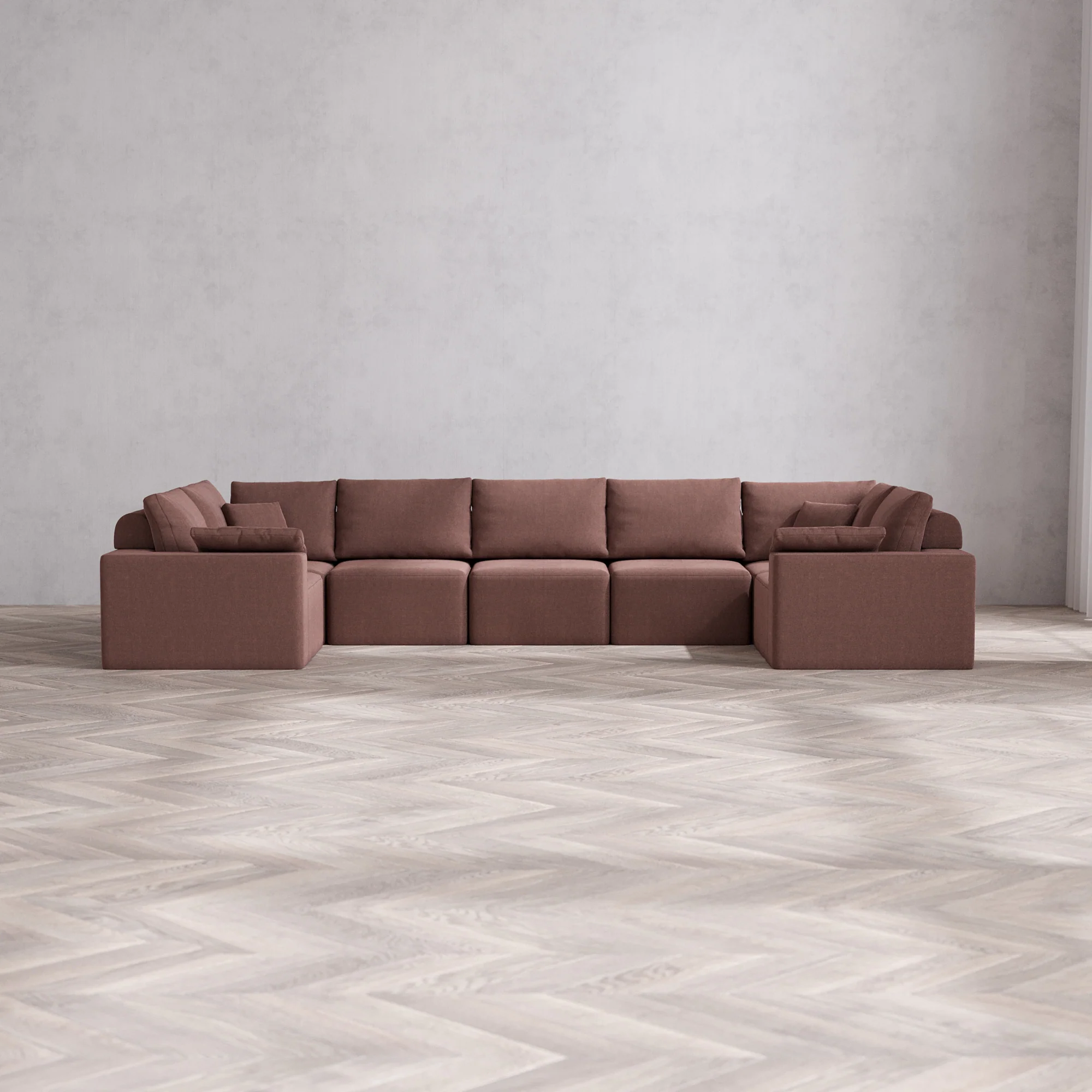 Slipcover Only - Modular Washable 7-Seater U Sectional Cloud + Bolster Sofa in Sumac