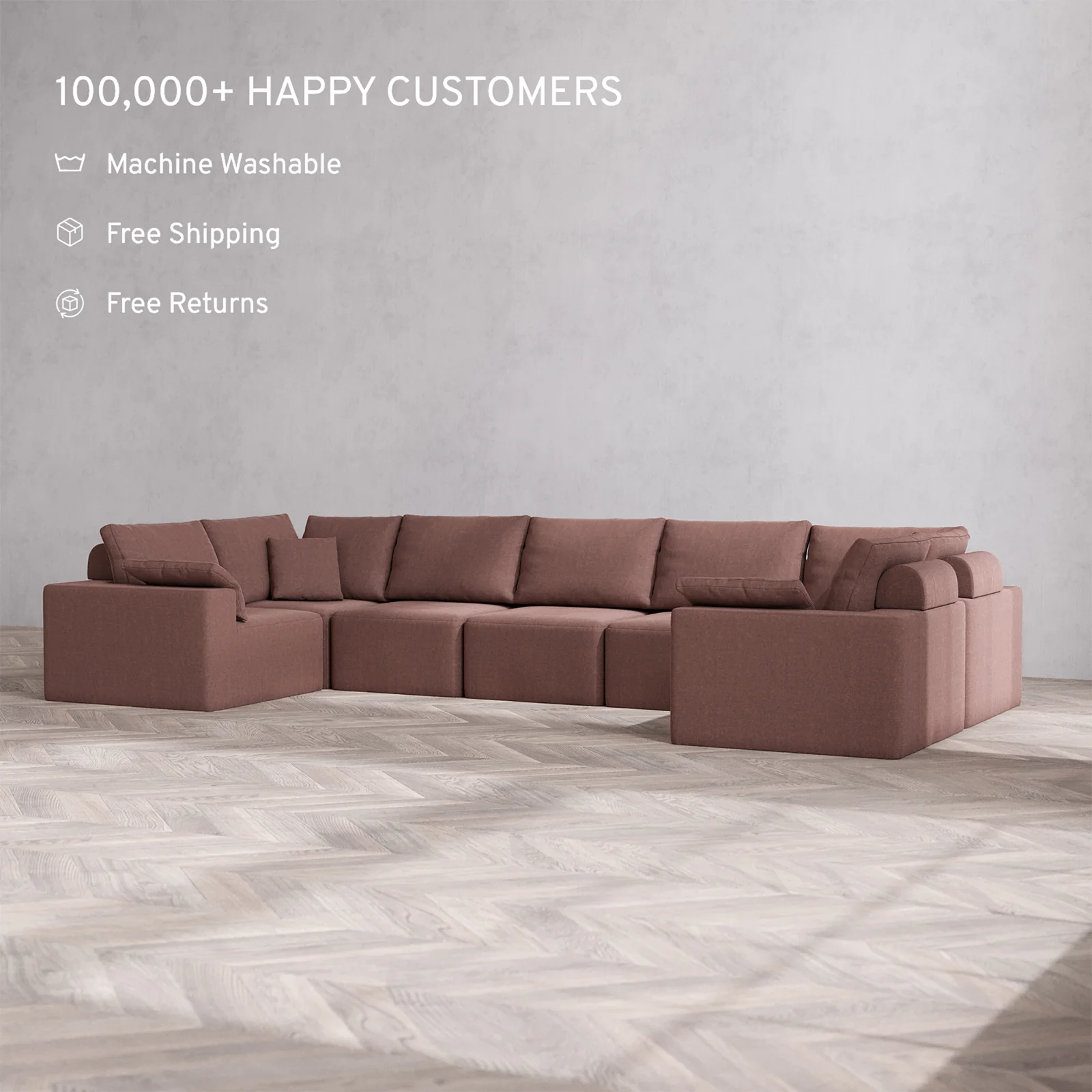 Slipcover Only - Modular Washable 7-Seater U Sectional Cloud + Bolster Sofa in Sumac - Image 2