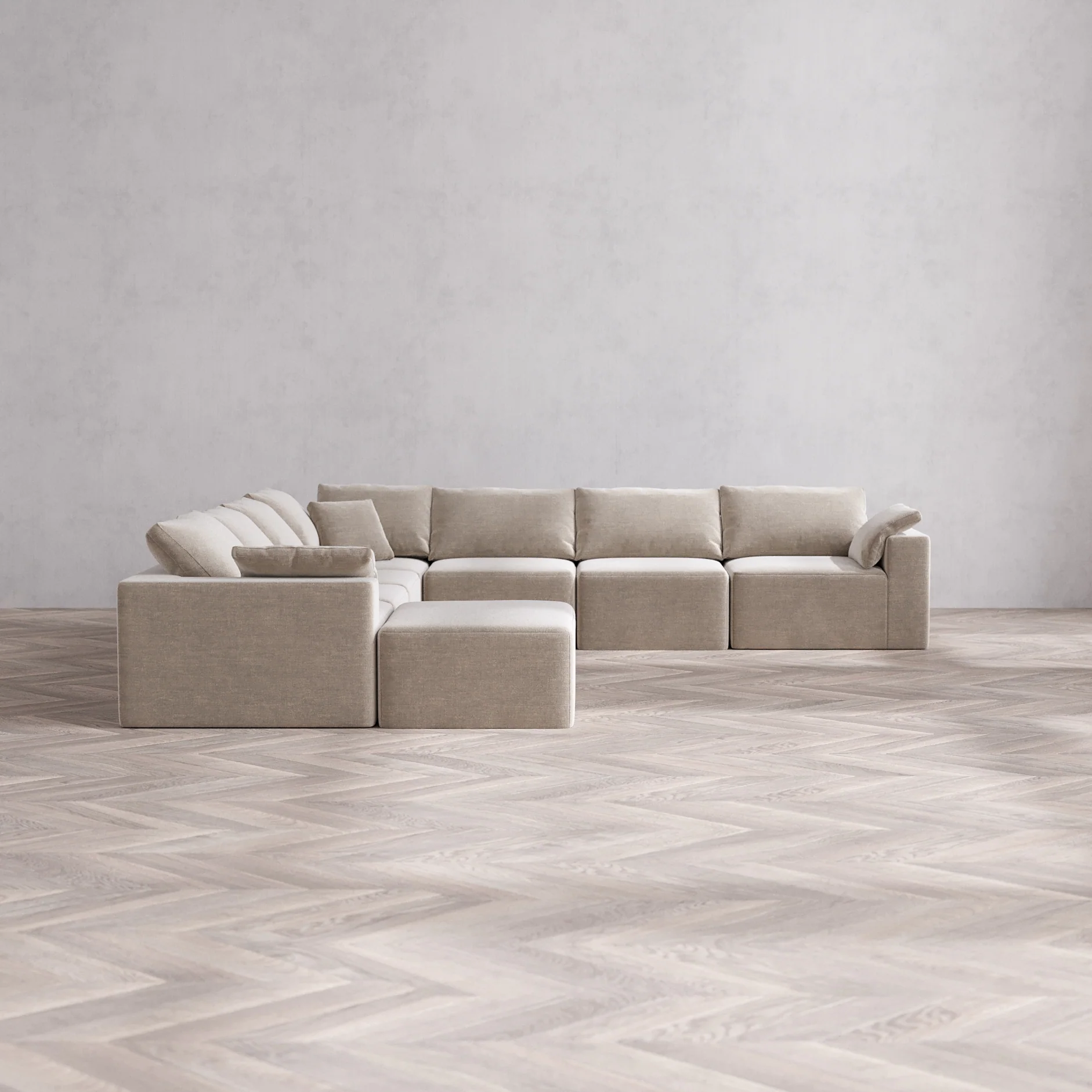 Slipcover Only - Modular Washable 8-Seater Corner Chaise Sectional Cloud Sofa in Caraway