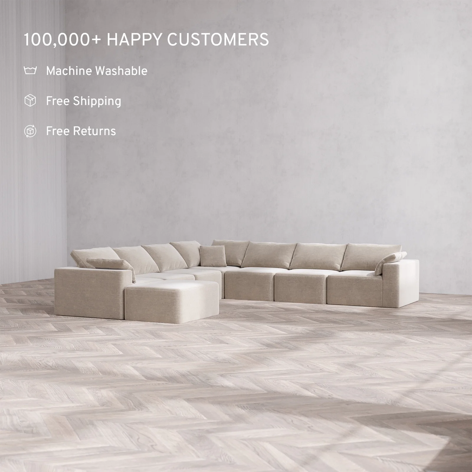Slipcover Only - Modular Washable 8-Seater Corner Chaise Sectional Cloud Sofa in Caraway - Image 2