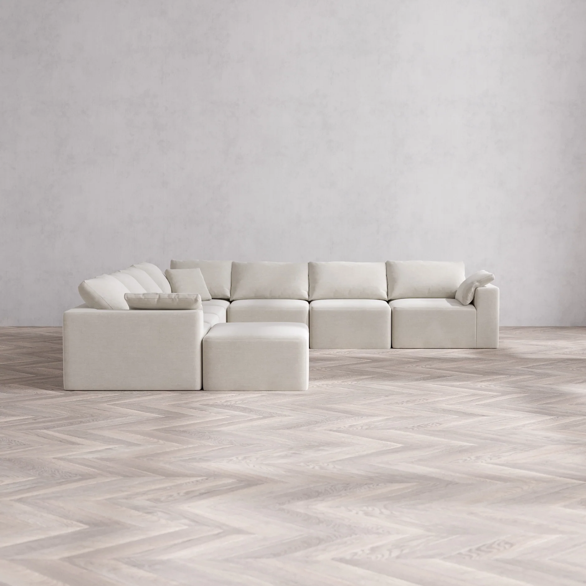 Slipcover Only - Modular Washable 8-Seater Corner Chaise Sectional Cloud Sofa in Cashew