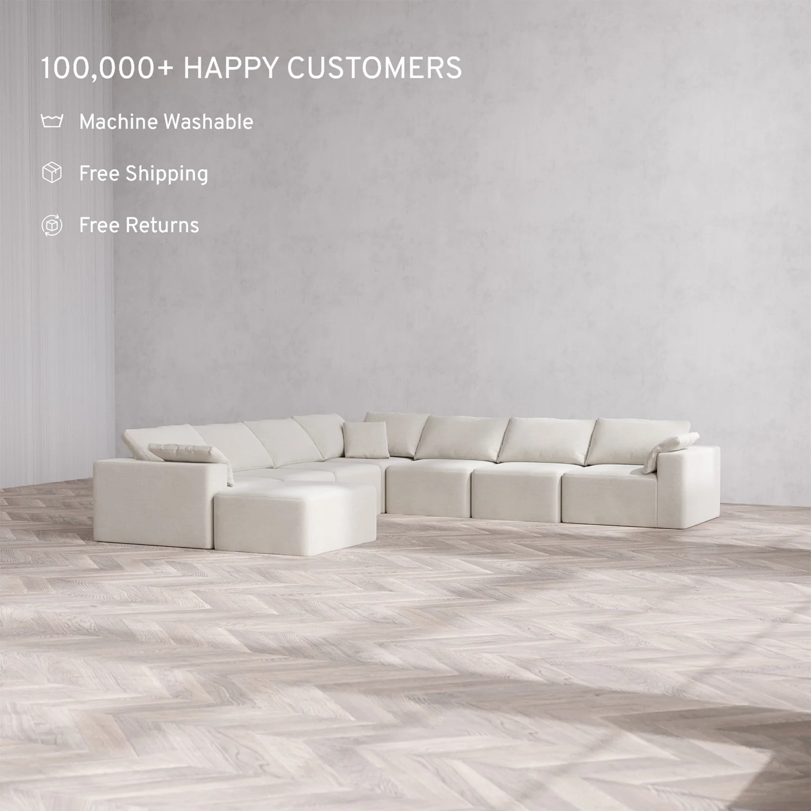 Slipcover Only - Modular Washable 8-Seater Corner Chaise Sectional Cloud Sofa in Cashew - Image 2