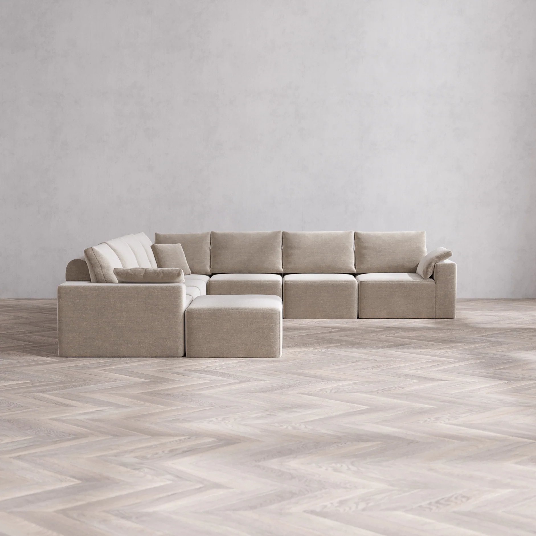 Slipcover Only - Modular Washable 8-Seater Corner Chaise Sectional Cloud + Bolster Sofa in Caraway