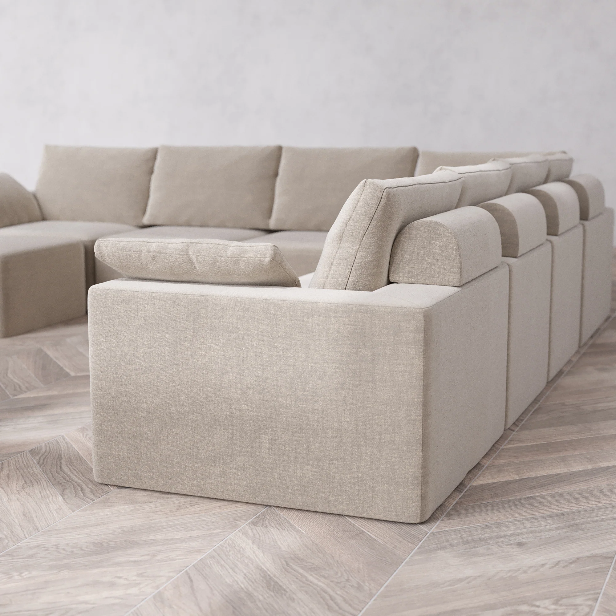Slipcover Only - Modular Washable 8-Seater Corner Chaise Sectional Cloud + Bolster Sofa in Caraway - Image 5