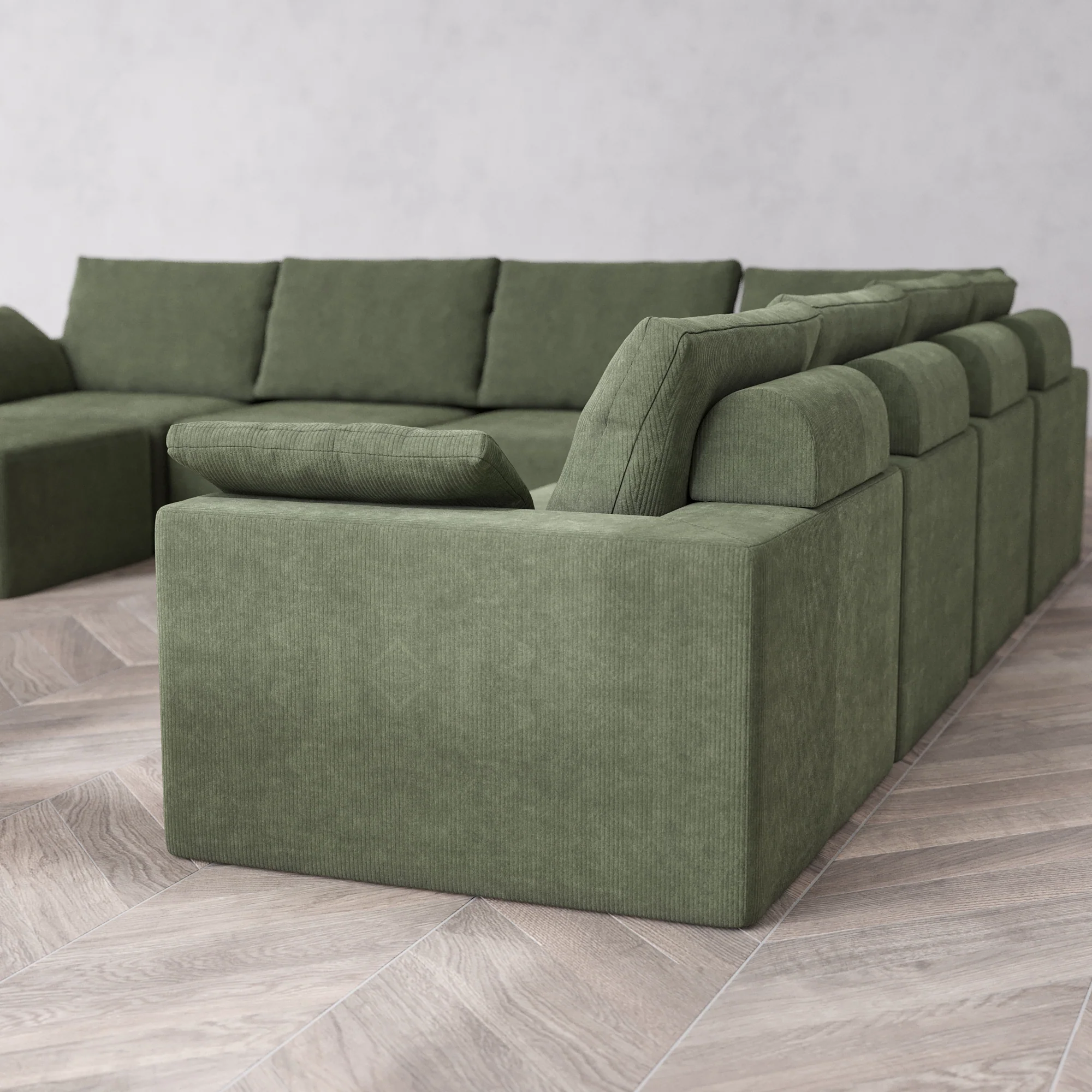 Slipcover Only - Modular Washable 8-Seater Corner Chaise Sectional Cloud + Bolster Sofa in Juniper - Image 5