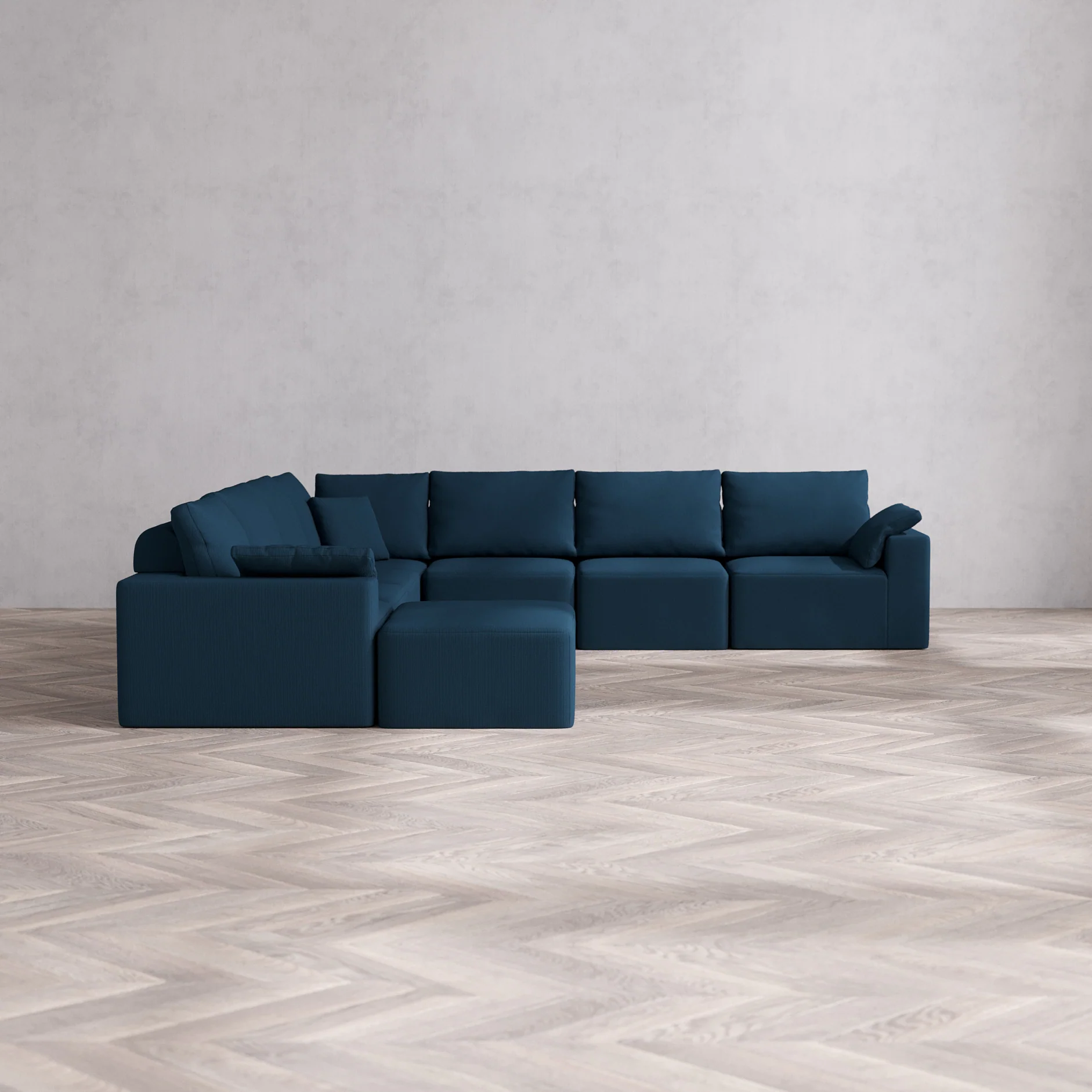 Slipcover Only - Modular Washable 8-Seater Corner Chaise Sectional Cloud + Bolster Sofa in Lazuli