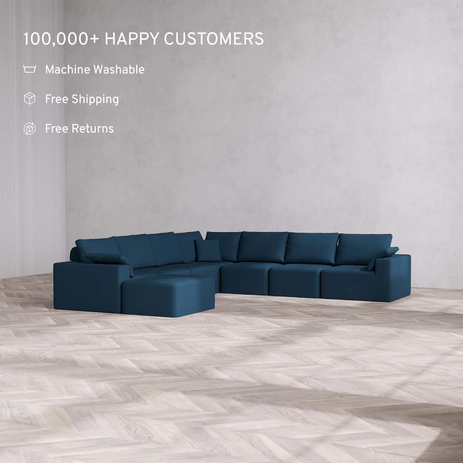 Slipcover Only - Modular Washable 8-Seater Corner Chaise Sectional Cloud + Bolster Sofa in Lazuli - Image 2