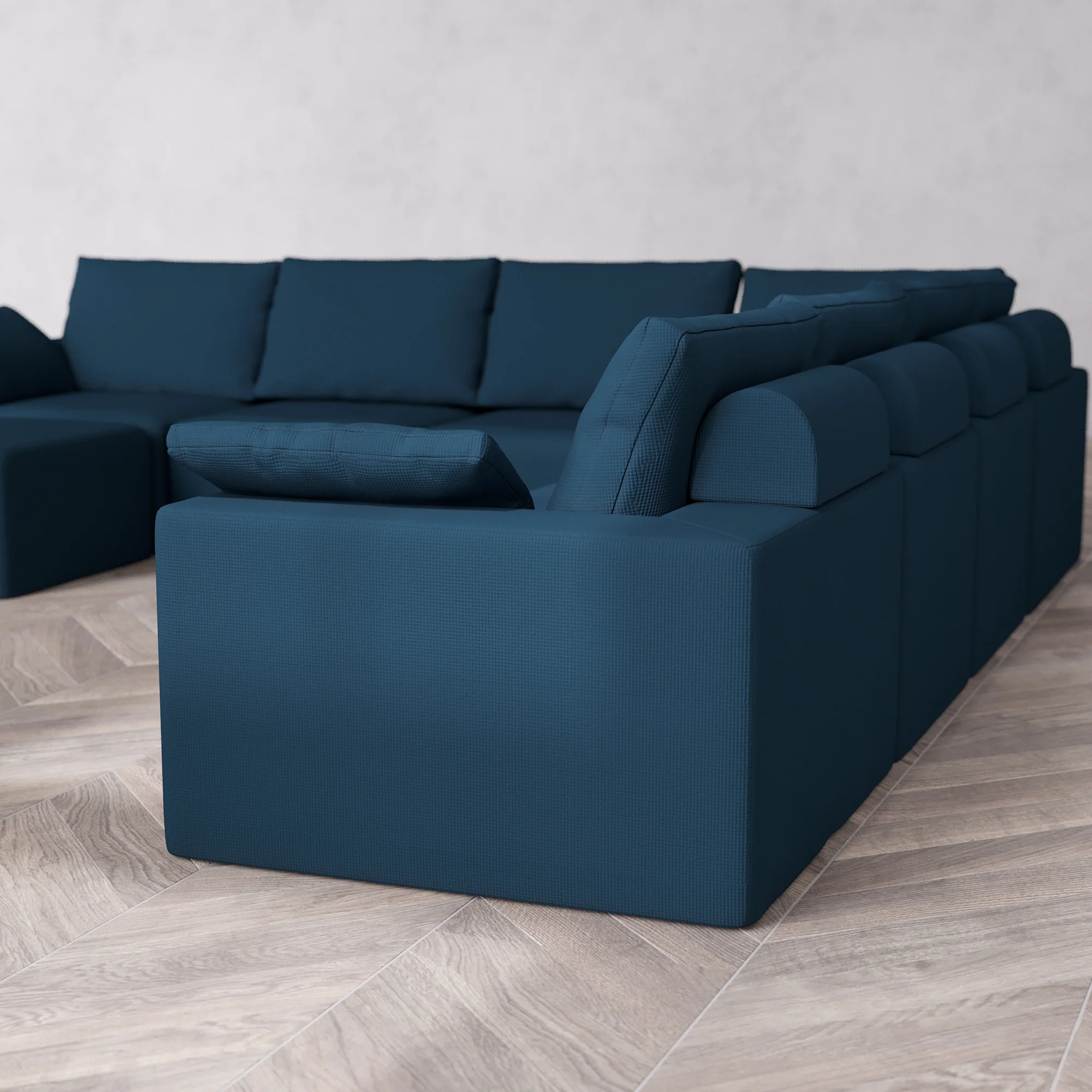 Slipcover Only - Modular Washable 8-Seater Corner Chaise Sectional Cloud + Bolster Sofa in Lazuli - Image 5