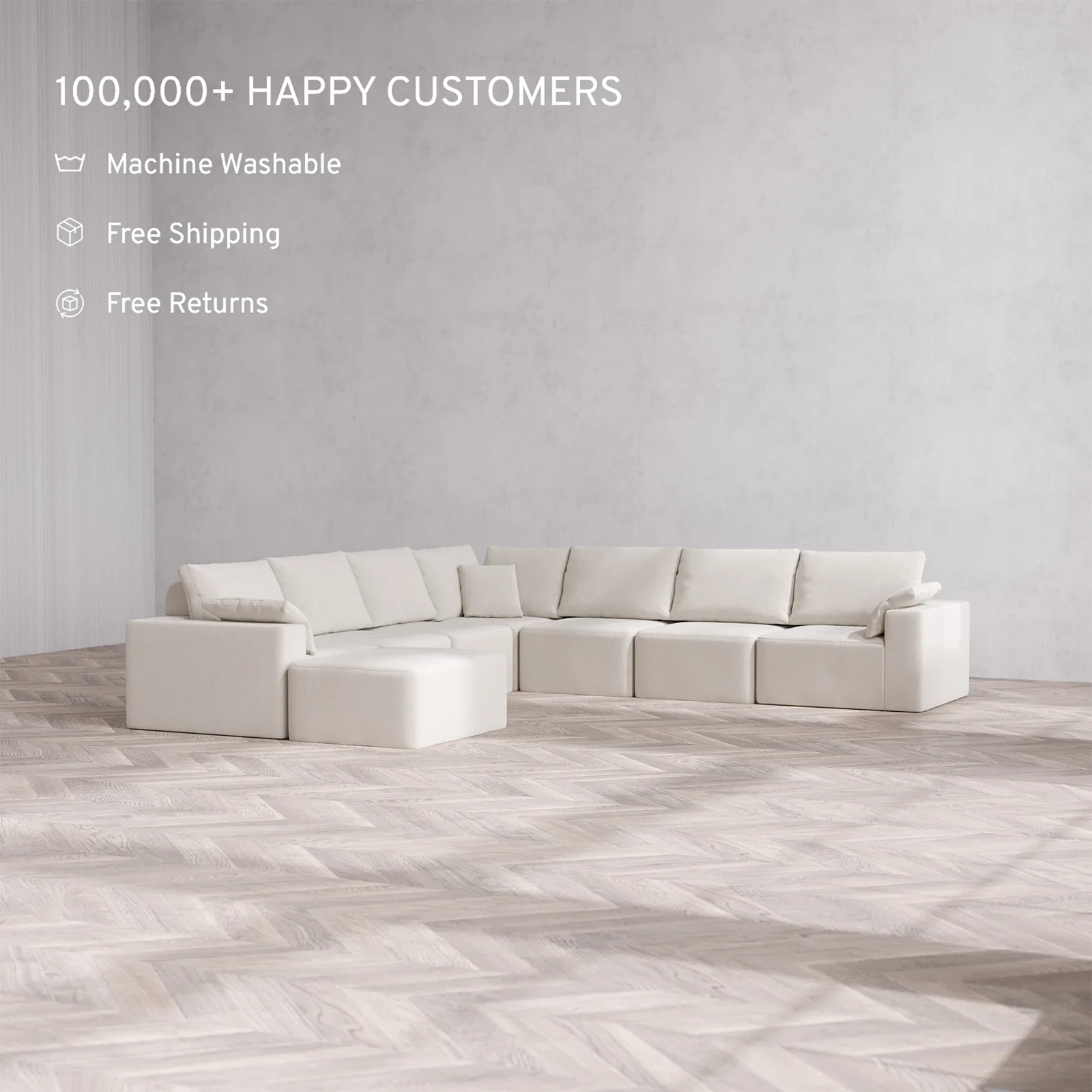 Slipcover Only - Modular Washable 8-Seater Corner Chaise Sectional Cloud + Bolster Sofa in Pearl - Image 2
