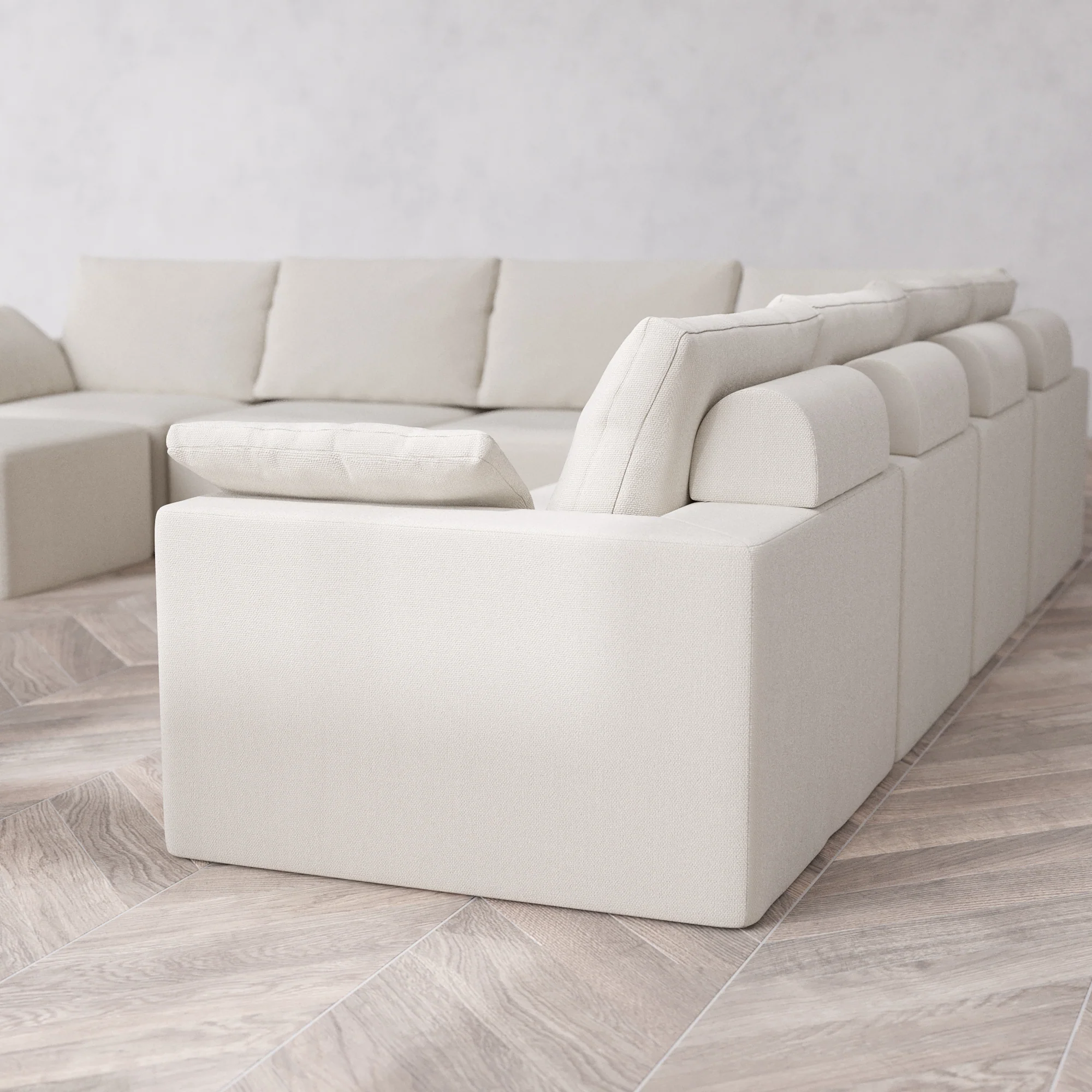 Slipcover Only - Modular Washable 8-Seater Corner Chaise Sectional Cloud + Bolster Sofa in Pearl - Image 5
