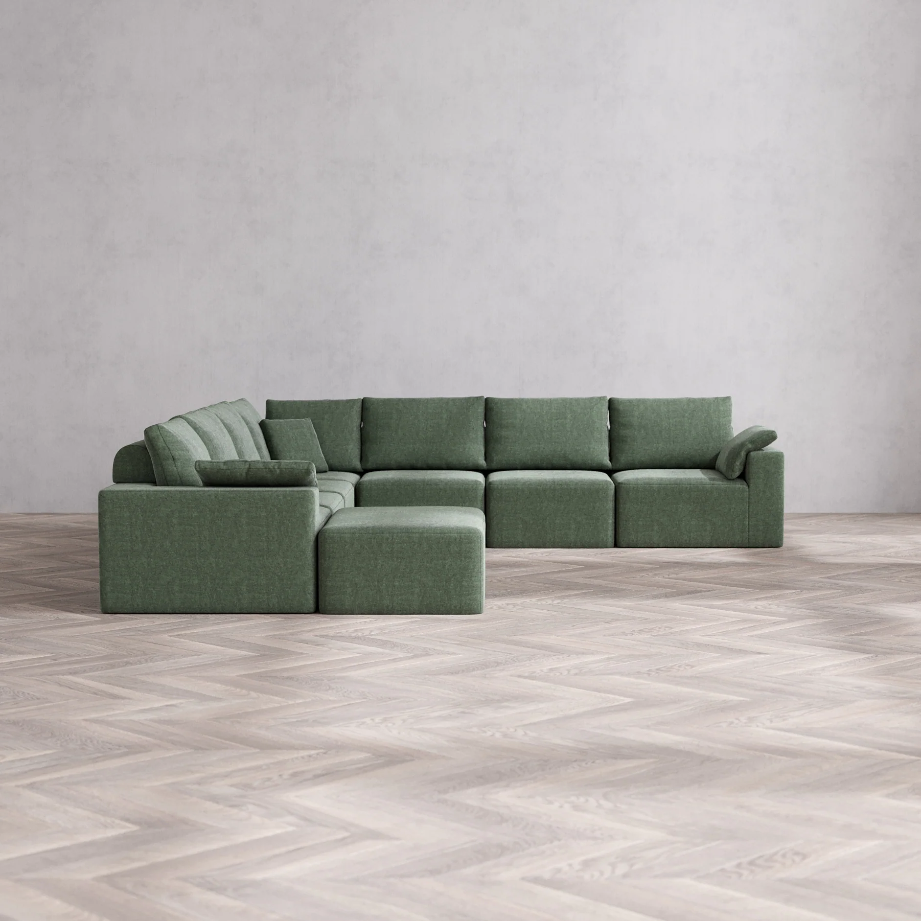 Slipcover Only - Modular Washable 8-Seater Corner Chaise Sectional Cloud + Bolster Sofa in Sage