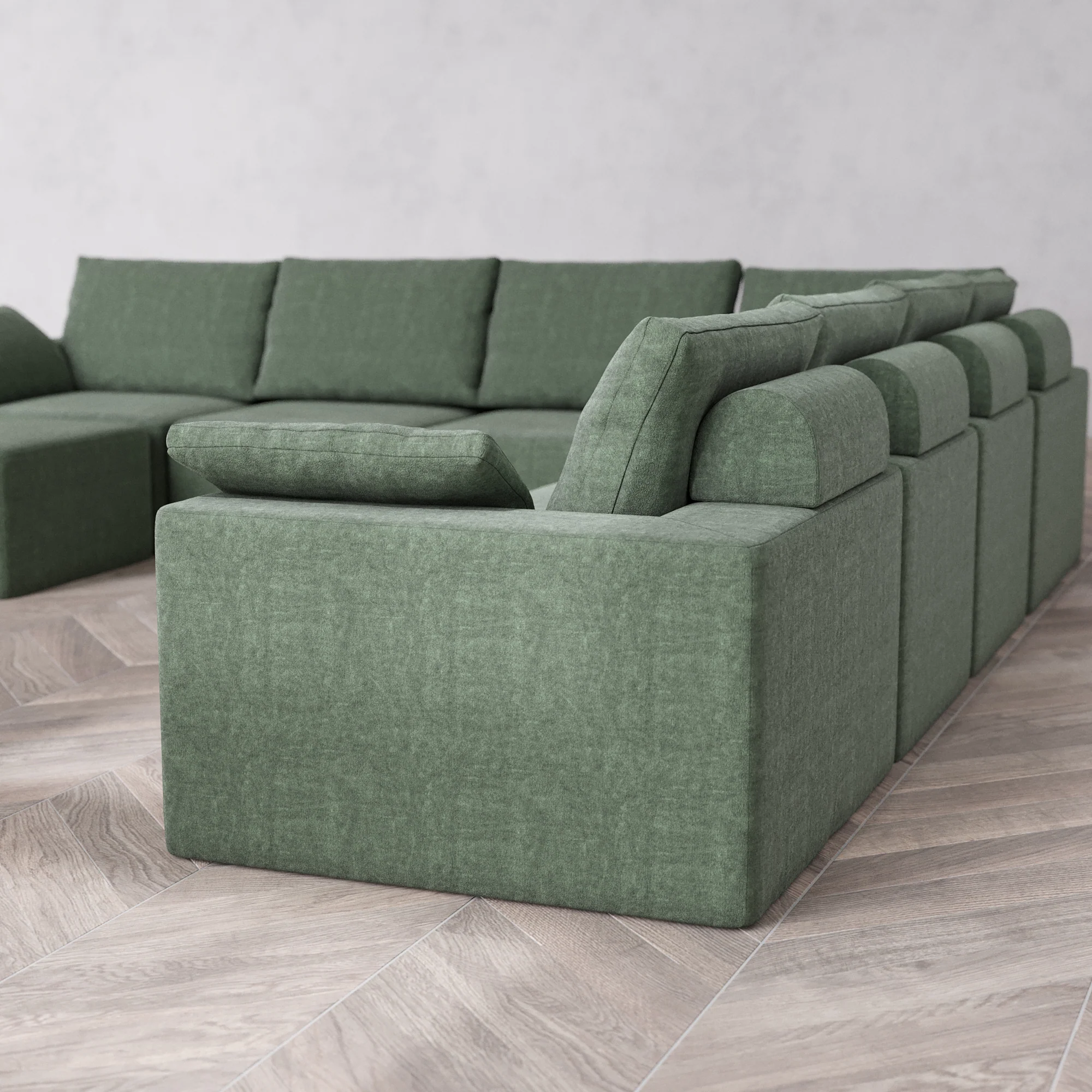 Slipcover Only - Modular Washable 8-Seater Corner Chaise Sectional Cloud + Bolster Sofa in Sage - Image 5