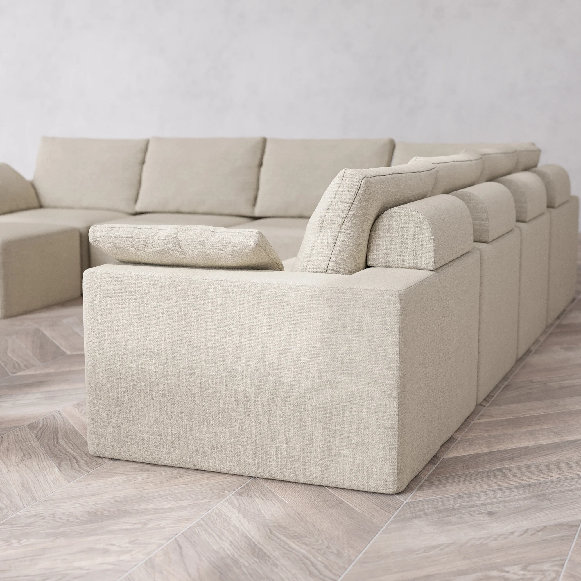 Slipcover Only - Modular Washable 8-Seater Corner Chaise Sectional Cloud + Bolster Sofa in Sandstone - Image 5