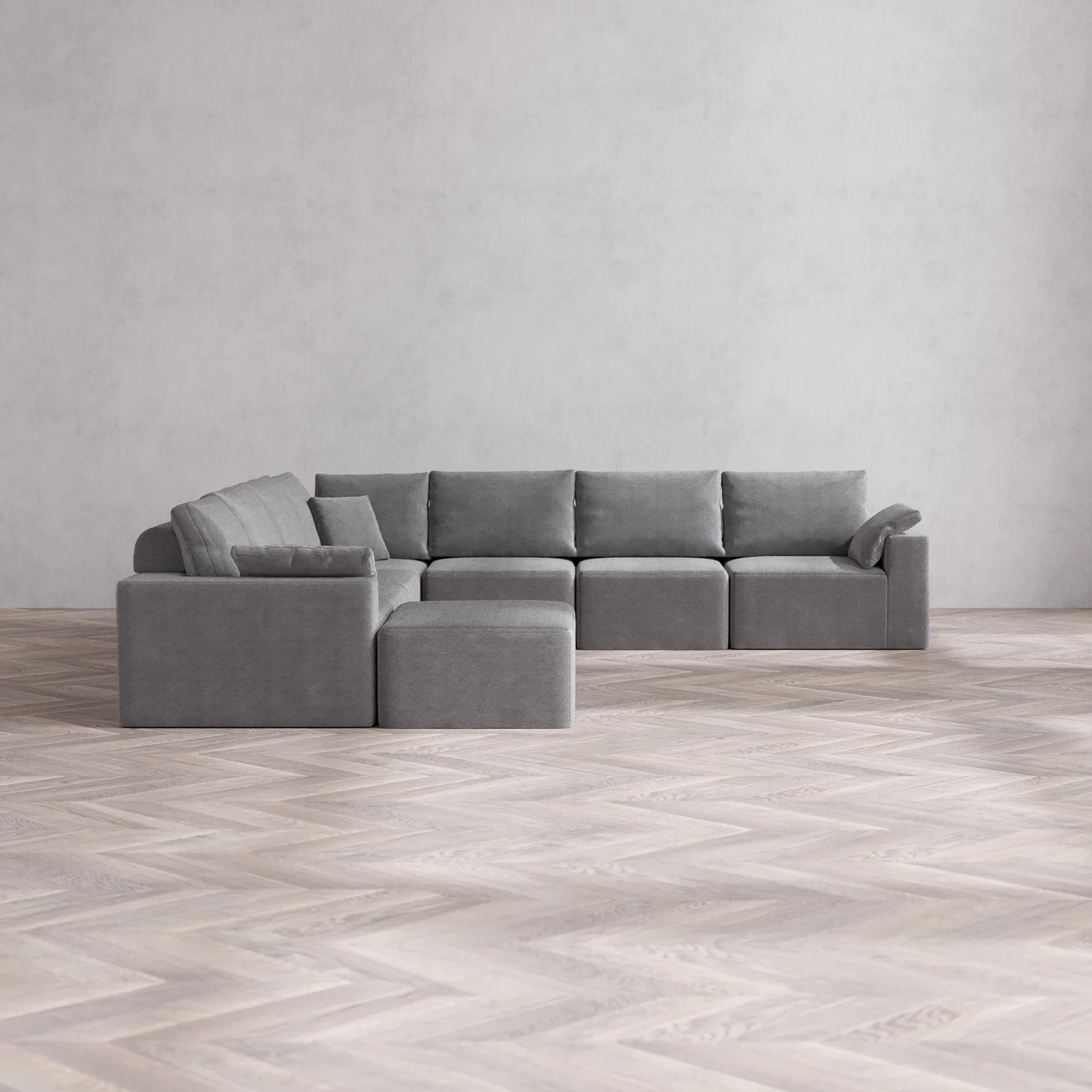 Slipcover Only - Modular Washable 8-Seater Corner Chaise Sectional Cloud + Bolster Sofa in Slate