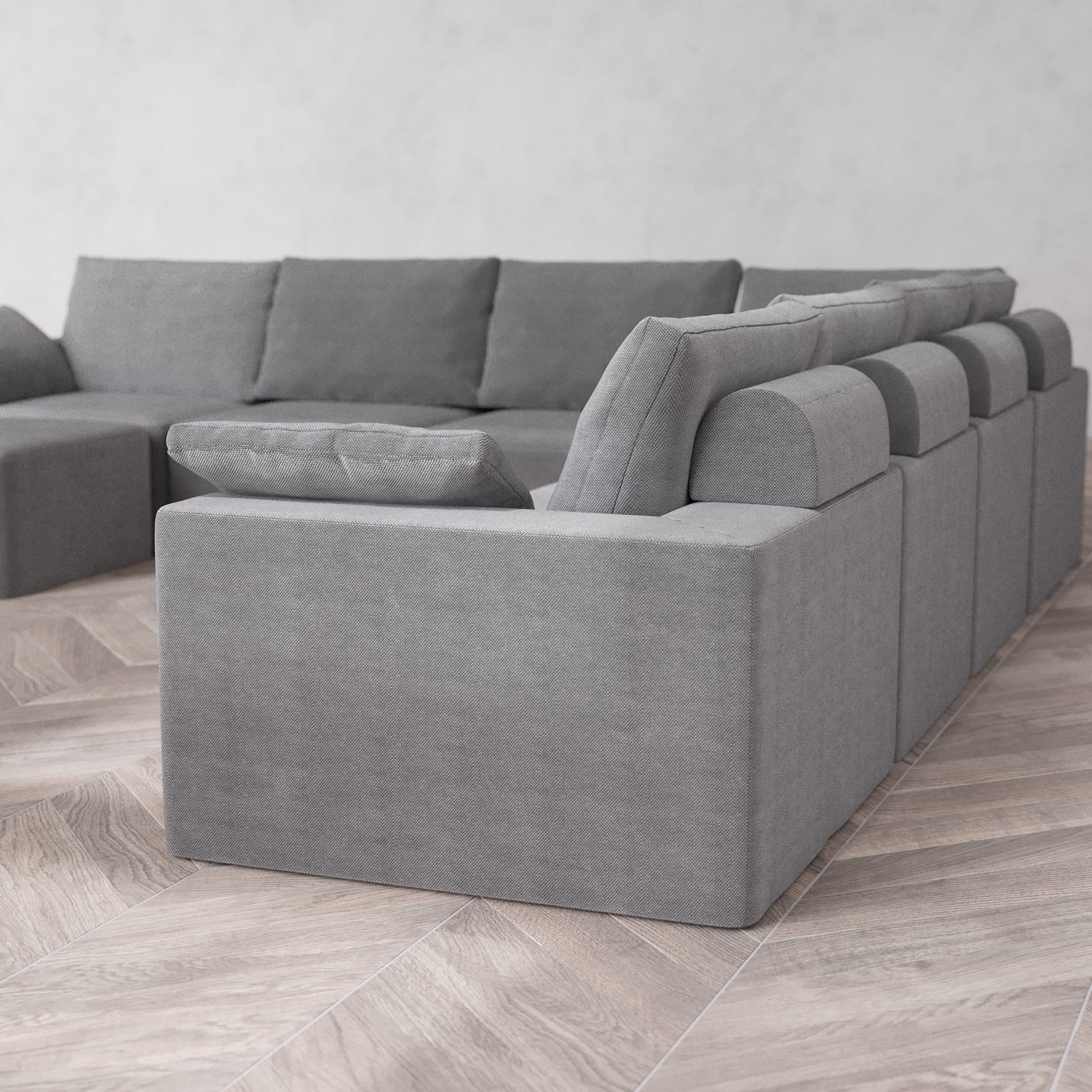 Slipcover Only - Modular Washable 8-Seater Corner Chaise Sectional Cloud + Bolster Sofa in Slate - Image 5