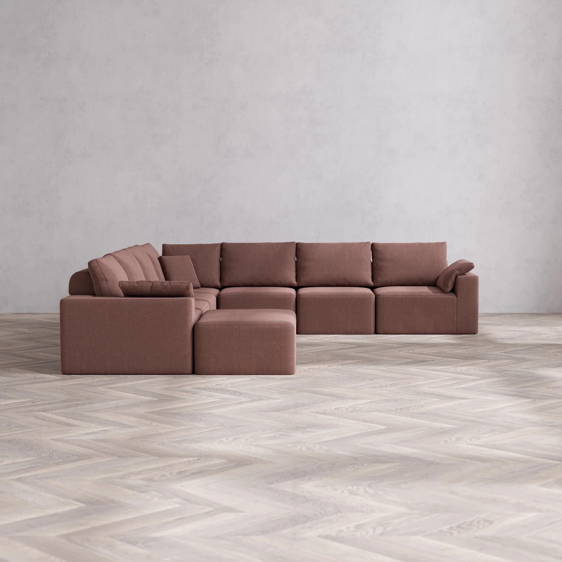 Slipcover Only - Modular Washable 8-Seater Corner Chaise Sectional Cloud + Bolster Sofa in Sumac