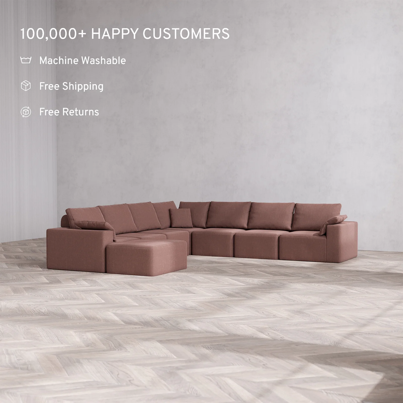 Slipcover Only - Modular Washable 8-Seater Corner Chaise Sectional Cloud + Bolster Sofa in Sumac - Image 2