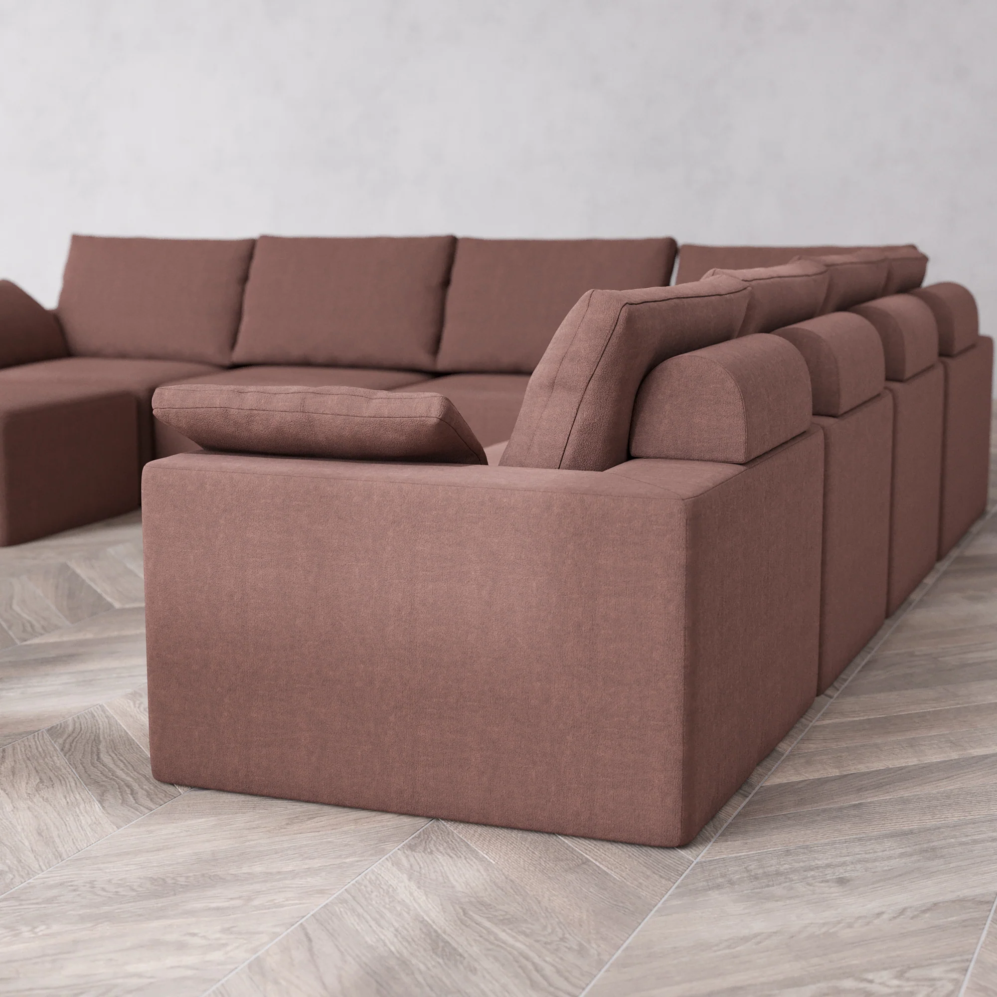 Slipcover Only - Modular Washable 8-Seater Corner Chaise Sectional Cloud + Bolster Sofa in Sumac - Image 5