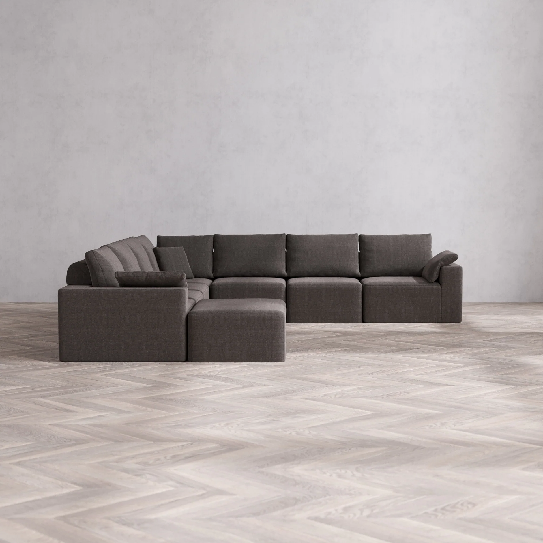 Slipcover Only - Modular Washable 8-Seater Corner Chaise Sectional Cloud + Bolster Sofa in Truffle