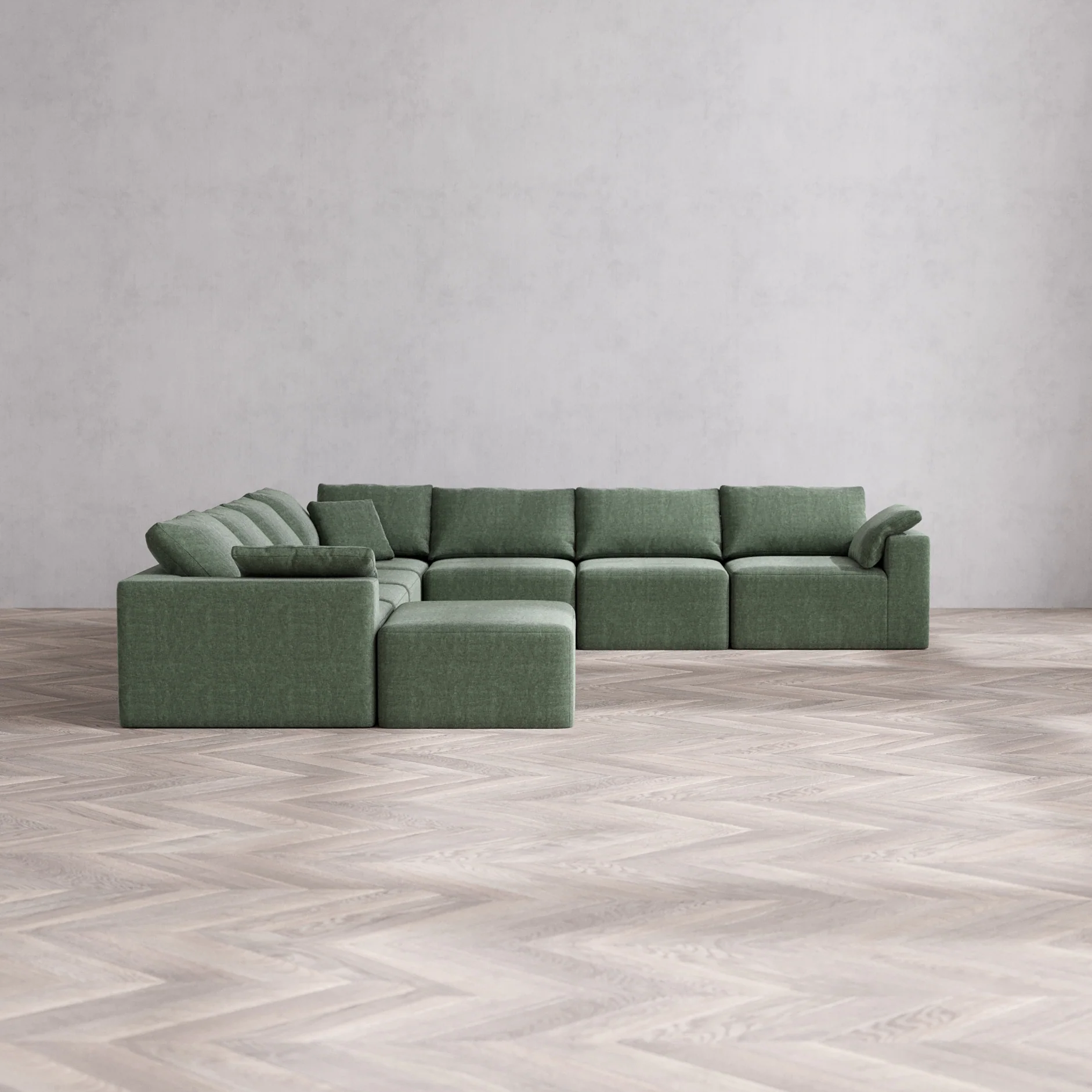 Slipcover Only - Modular Washable 8-Seater Corner Chaise Sectional Cloud Sofa in Sage