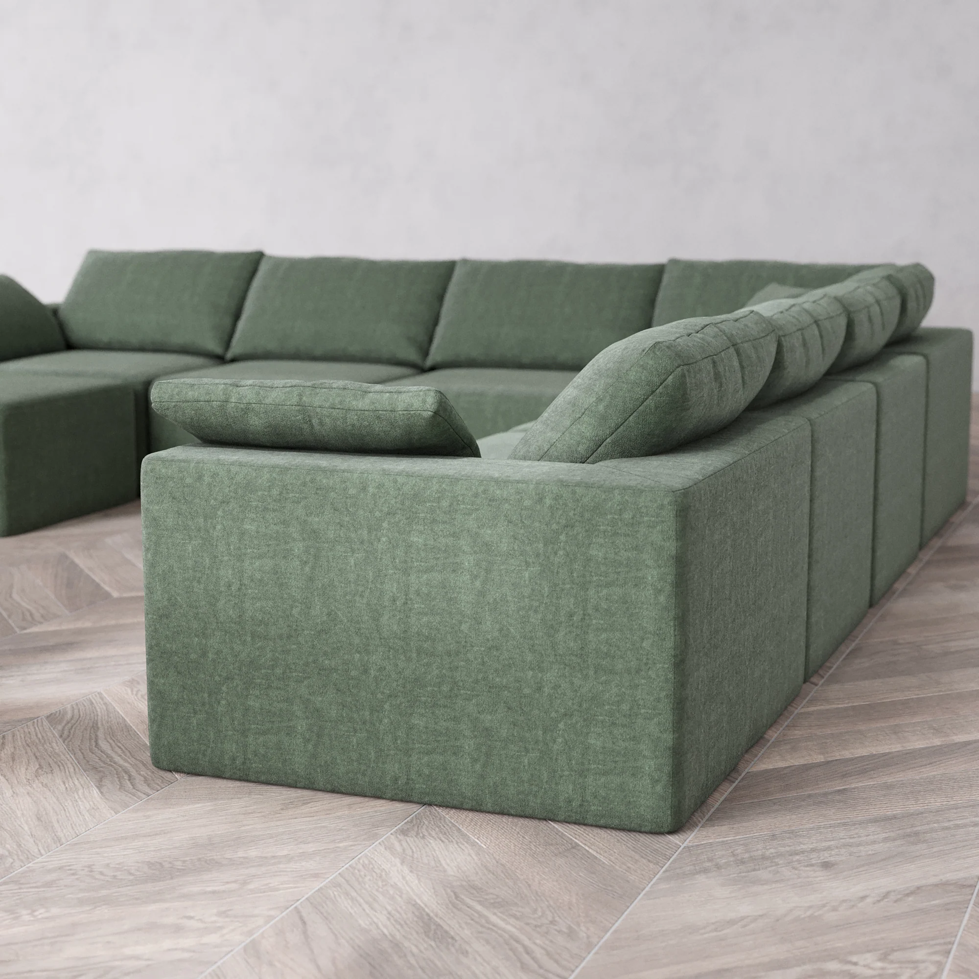 Slipcover Only - Modular Washable 8-Seater Corner Chaise Sectional Cloud Sofa in Sage - Image 5