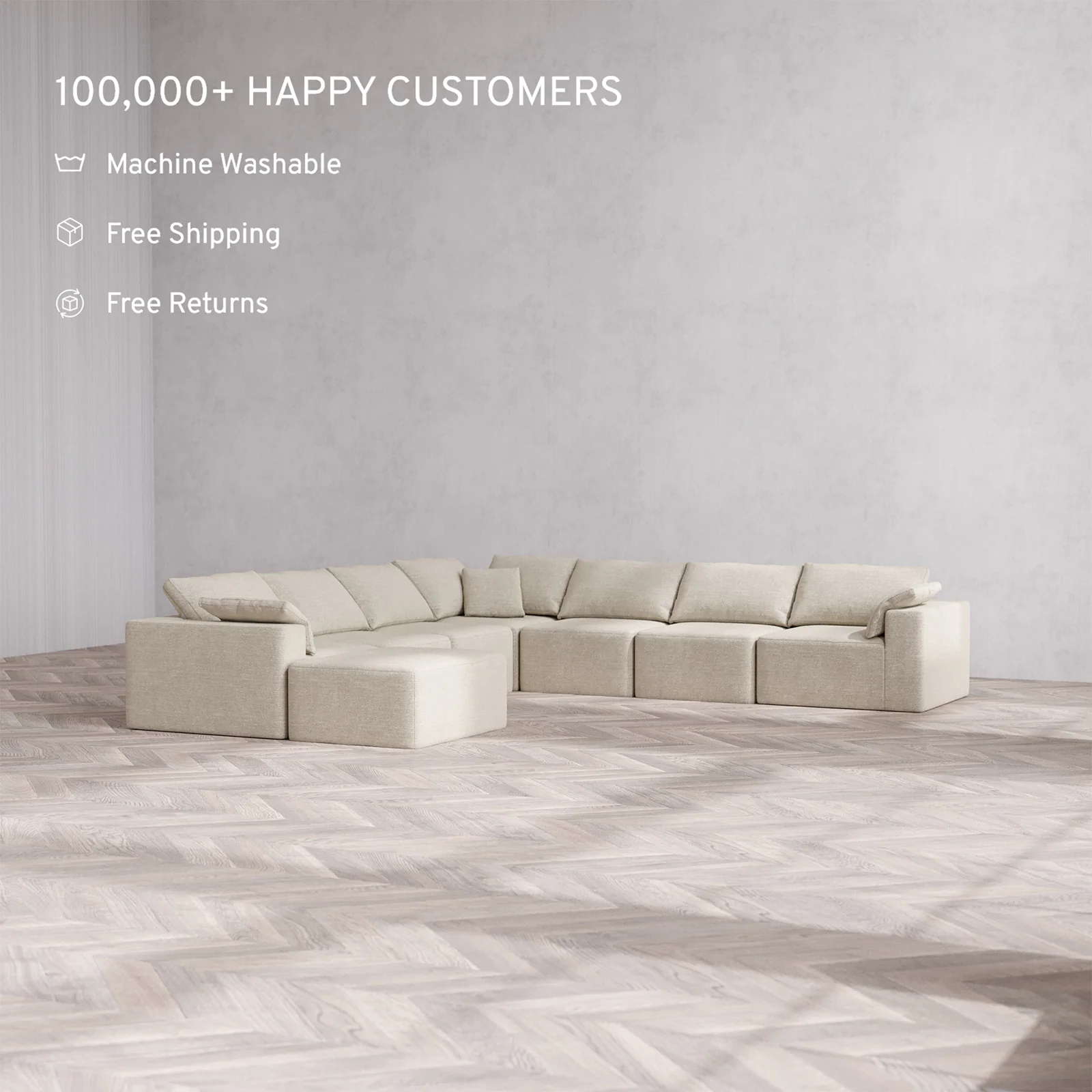 Slipcover Only - Modular Washable 8-Seater Corner Chaise Sectional Cloud Sofa in Sandstone - Image 2