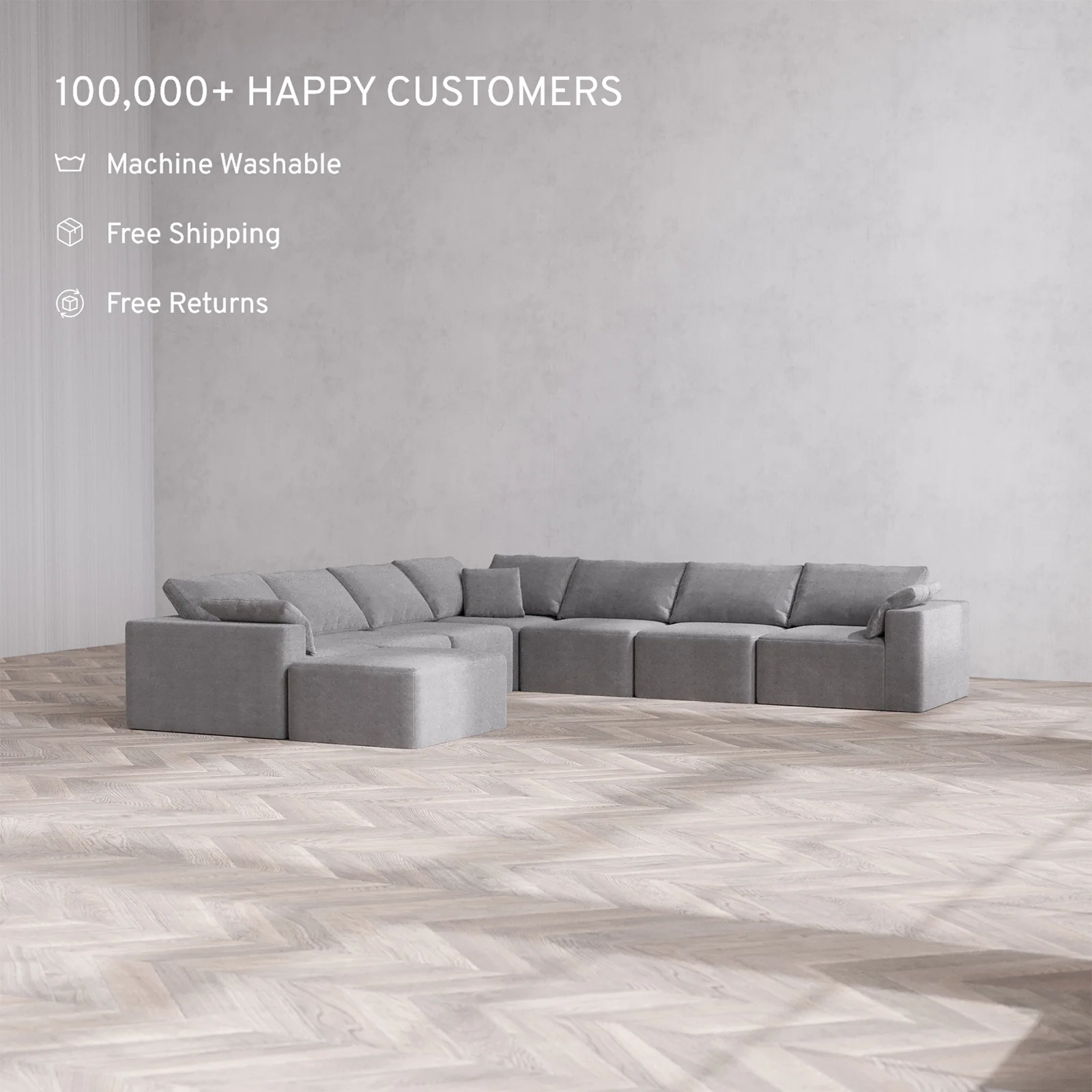 Slipcover Only - Modular Washable 8-Seater Corner Chaise Sectional Cloud Sofa in Slate - Image 2