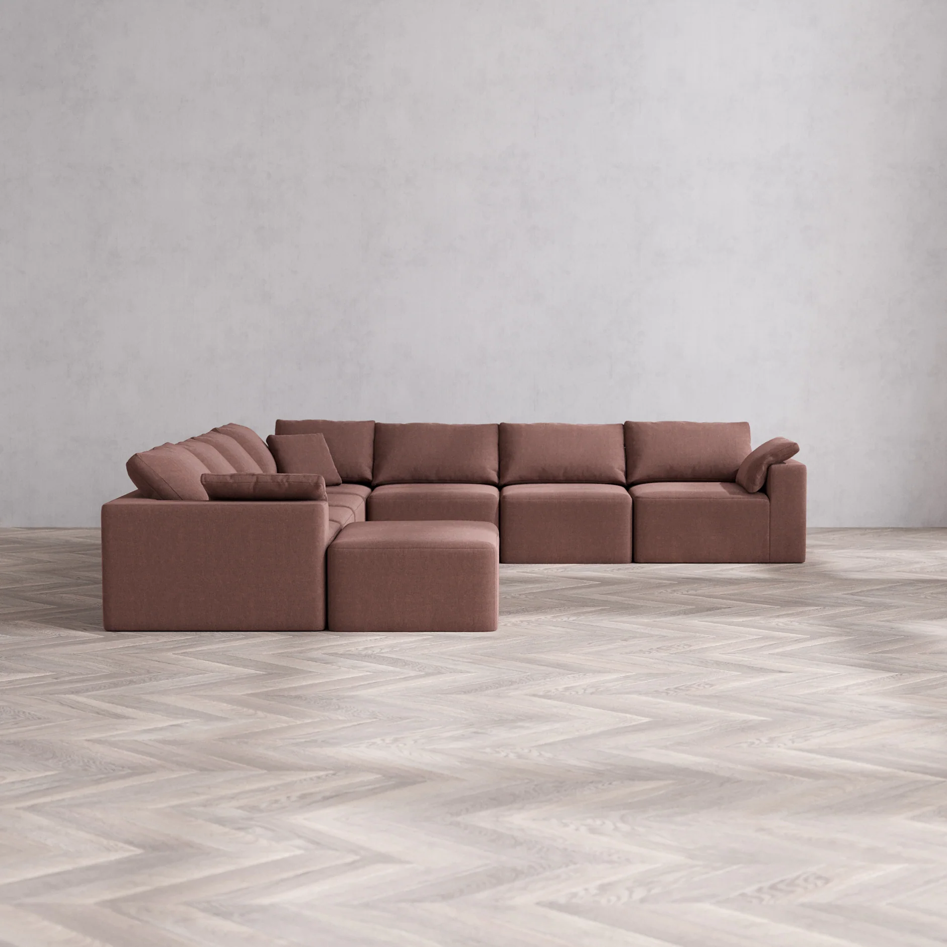 Slipcover Only - Modular Washable 8-Seater Corner Chaise Sectional Cloud Sofa in Sumac