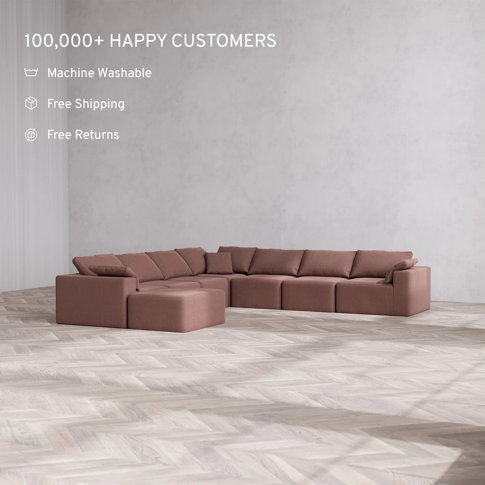 Slipcover Only - Modular Washable 8-Seater Corner Chaise Sectional Cloud Sofa in Sumac - Image 2