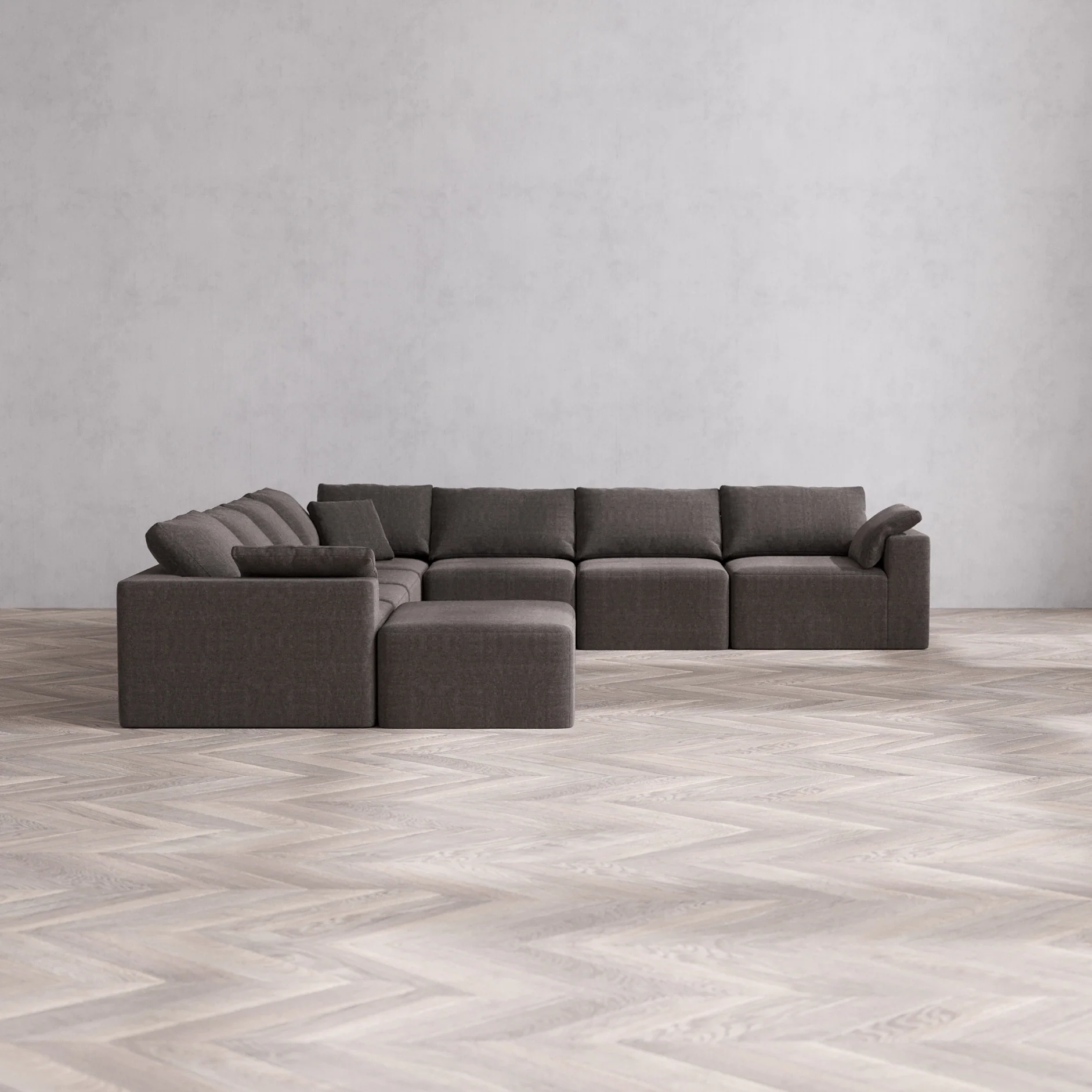 Slipcover Only - Modular Washable 8-Seater Corner Chaise Sectional Cloud Sofa in Truffle