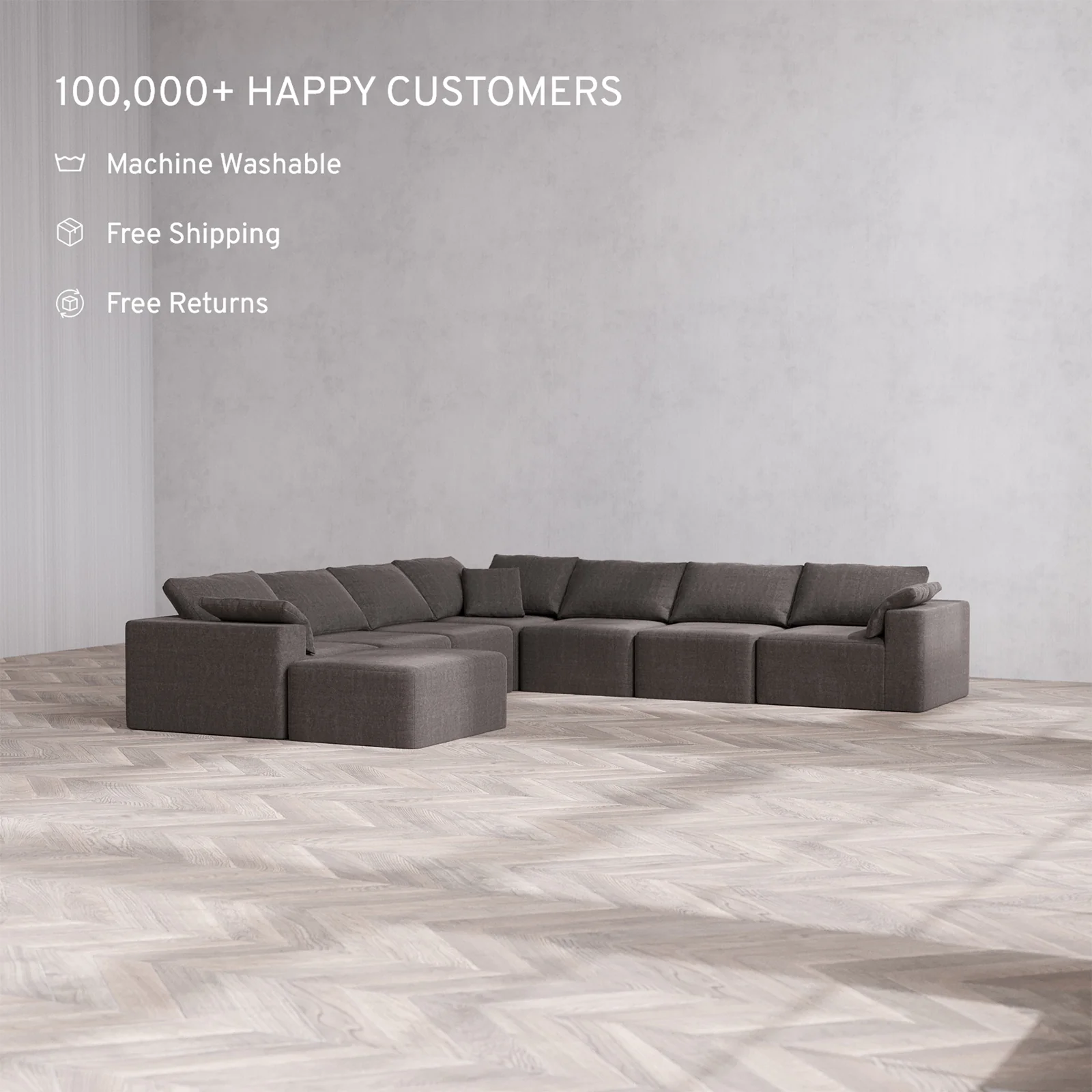 Slipcover Only - Modular Washable 8-Seater Corner Chaise Sectional Cloud Sofa in Truffle - Image 2