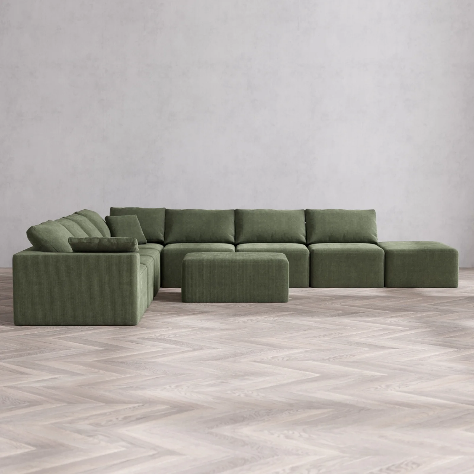 Slipcover Only - Modular Washable 8-Seater Open End Corner Sectional + Chaise Ottoman Cloud Sofa in Juniper | Left-Facing Arm