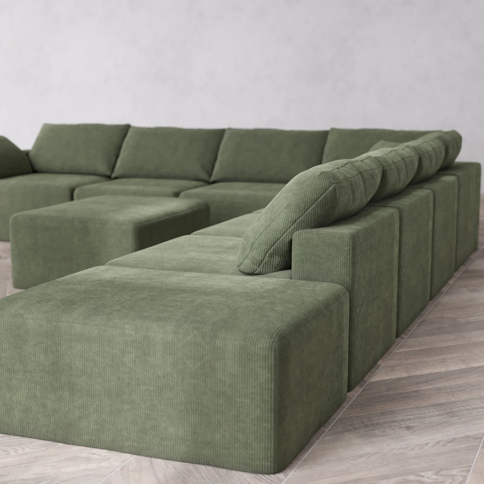 Slipcover Only - Modular Washable 8-Seater Open End Corner Sectional + Chaise Ottoman Cloud Sofa in Juniper | Left-Facing Arm - Image 5