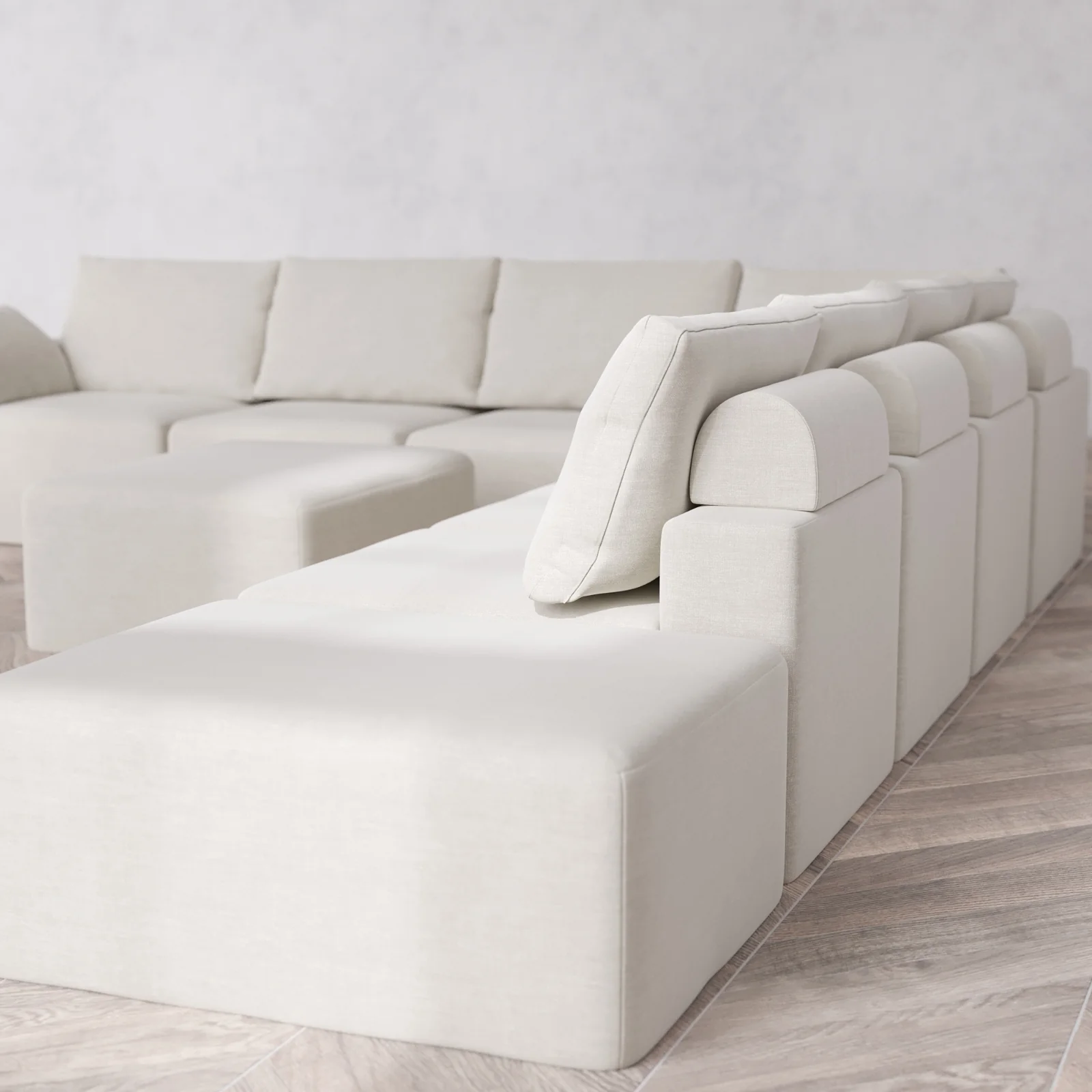 Slipcover Only - Modular Washable 8-Seater Open End Corner Sectional + Chaise Ottoman Cloud + Bolster Sofa in Cashew | Left-Facing Arm - Image 5