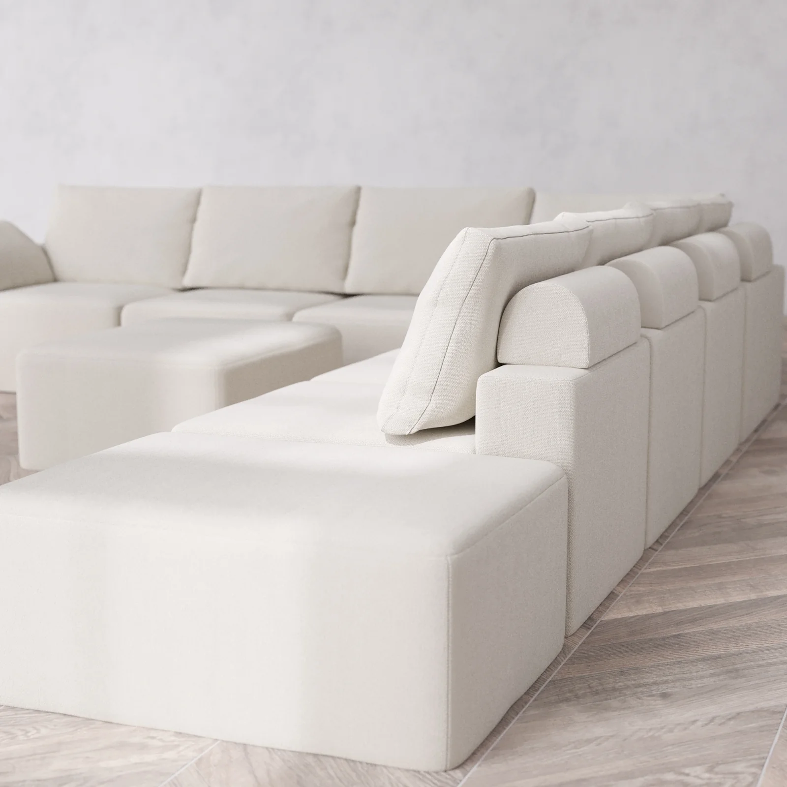 Slipcover Only - Modular Washable 8-Seater Open End Corner Sectional + Chaise Ottoman Cloud + Bolster Sofa in Pearl | Left-Facing Arm - Image 5