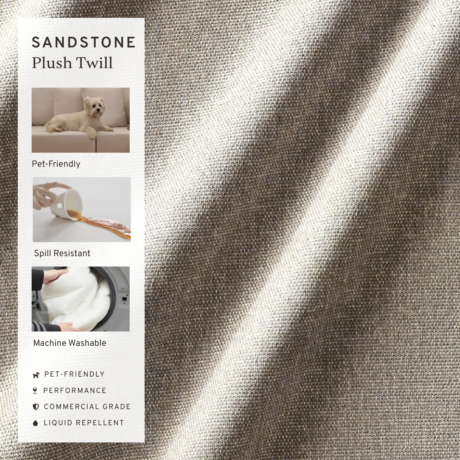 Slipcover Only - Modular Washable 8-Seater Open End Corner Sectional + Chaise Ottoman Cloud + Bolster Sofa in Sandstone | Left-Facing Arm - Image 3