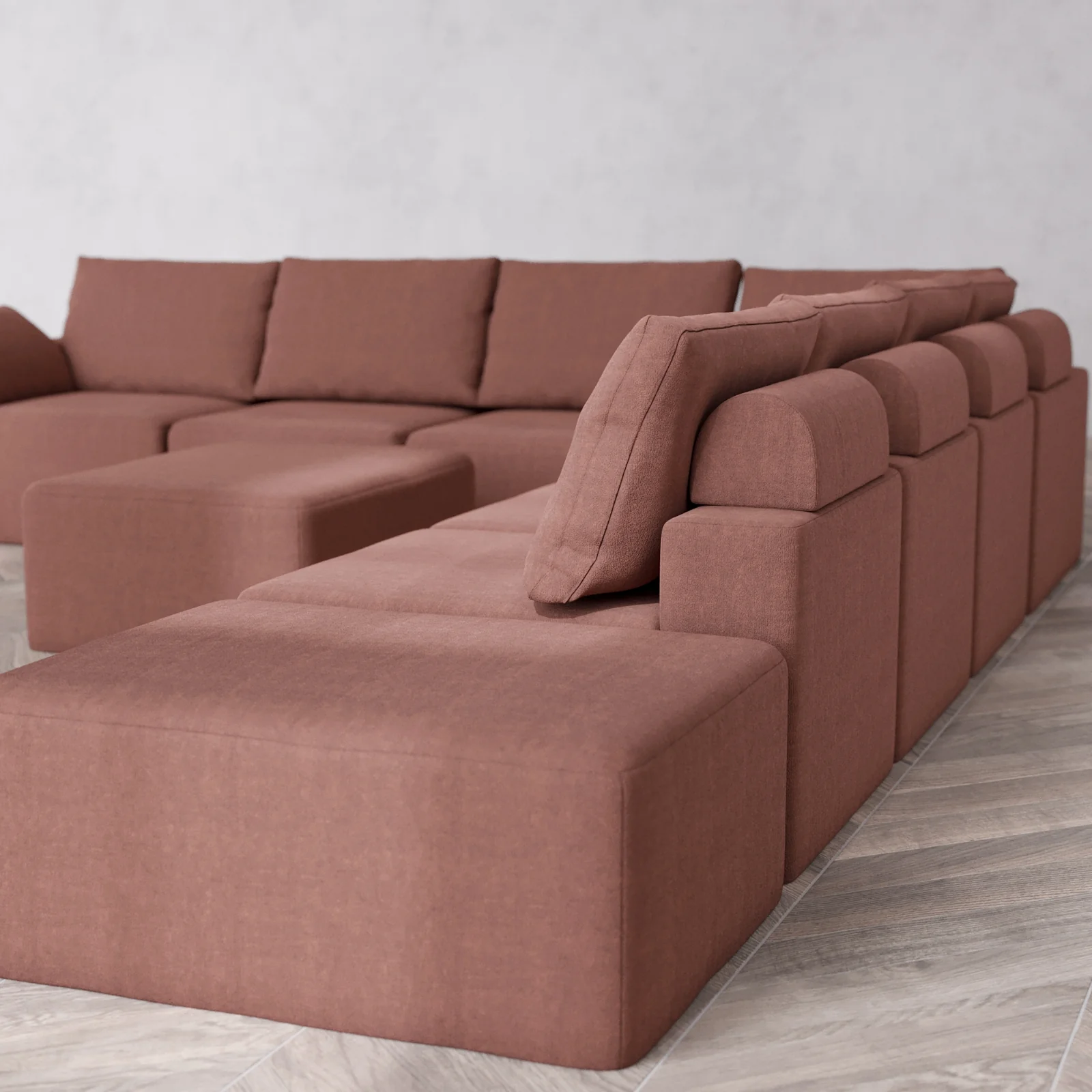 Slipcover Only - Modular Washable 8-Seater Open End Corner Sectional + Chaise Ottoman Cloud + Bolster Sofa in Sumac | Left-Facing Arm - Image 5