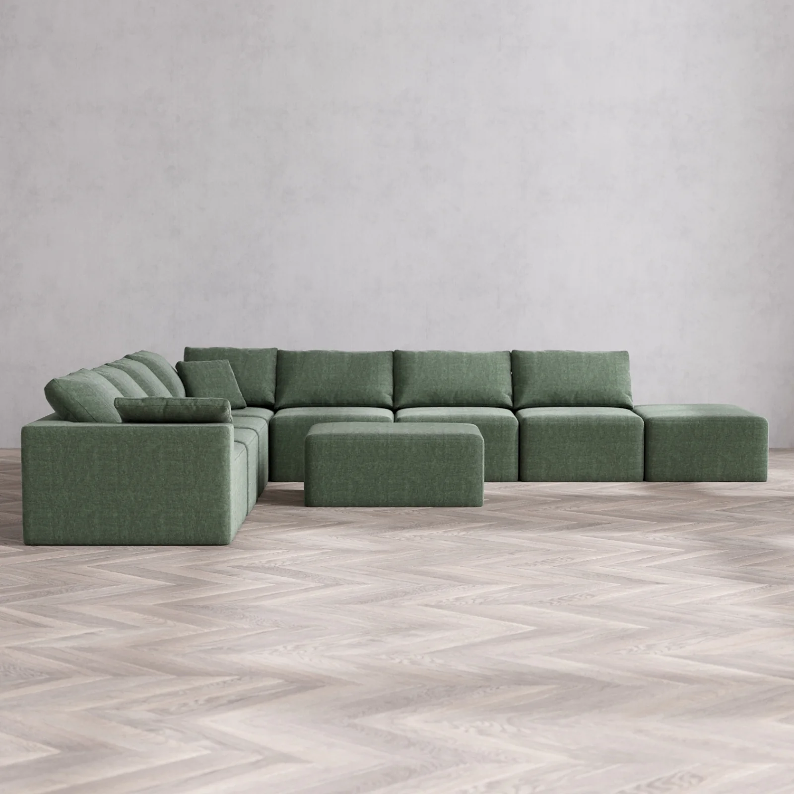 Slipcover Only - Modular Washable 8-Seater Open End Corner Sectional + Chaise Ottoman Cloud Sofa in Sage | Left-Facing Arm