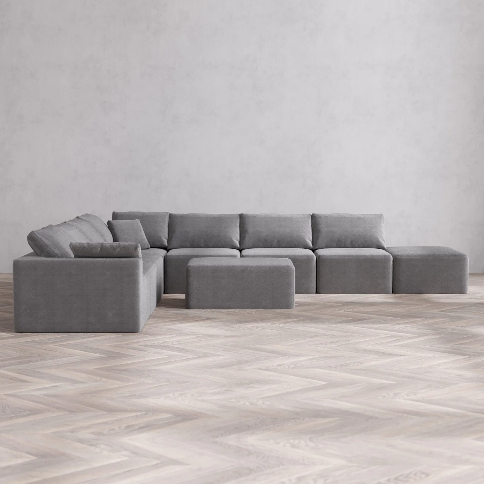 Slipcover Only - Modular Washable 8-Seater Open End Corner Sectional + Chaise Ottoman Cloud Sofa in Slate | Left-Facing Arm