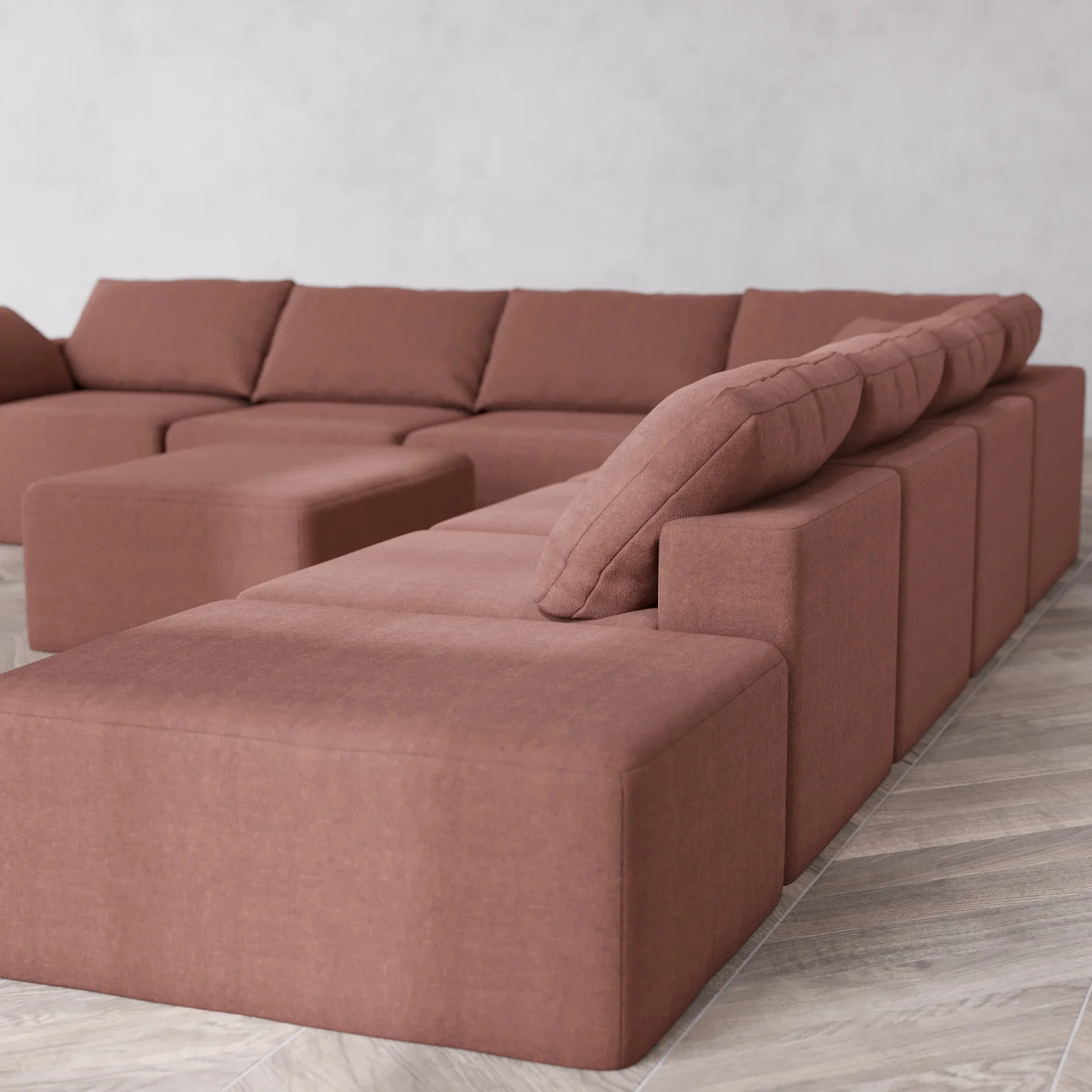 Slipcover Only - Modular Washable 8-Seater Open End Corner Sectional + Chaise Ottoman Cloud Sofa in Sumac | Left-Facing Arm - Image 5