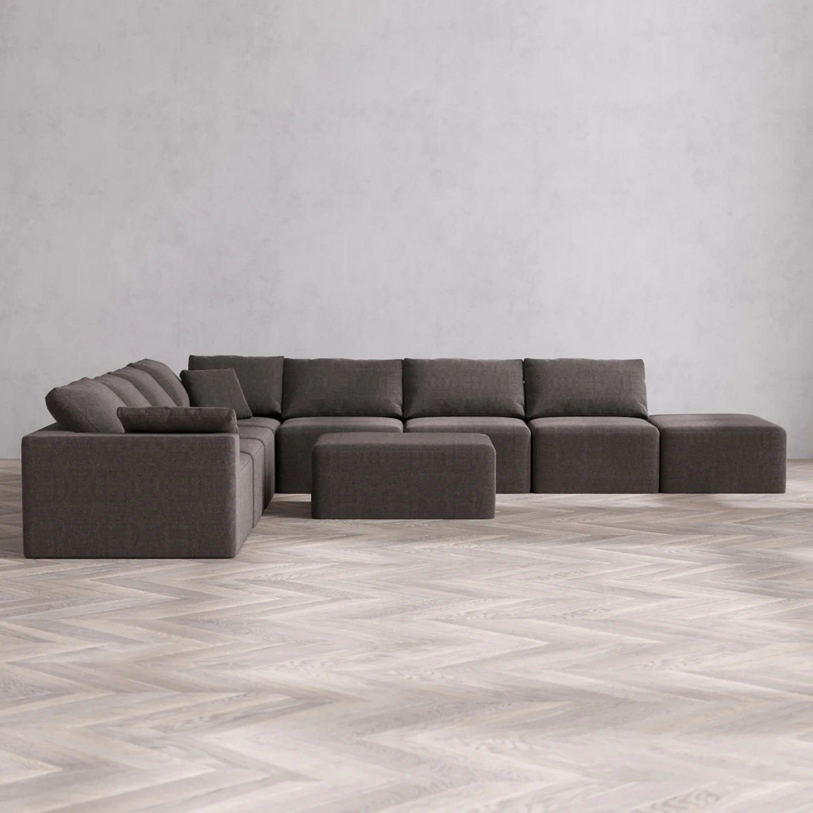 Slipcover Only - Modular Washable 8-Seater Open End Corner Sectional + Chaise Ottoman Cloud Sofa in Truffle | Left-Facing Arm