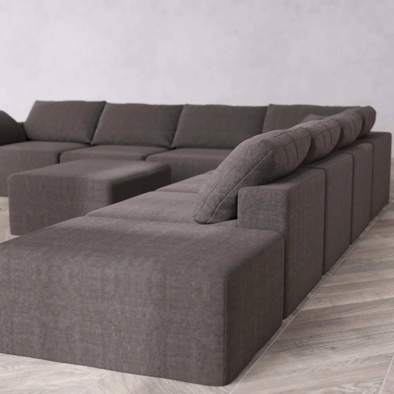Slipcover Only - Modular Washable 8-Seater Open End Corner Sectional + Chaise Ottoman Cloud Sofa in Truffle | Left-Facing Arm - Image 5