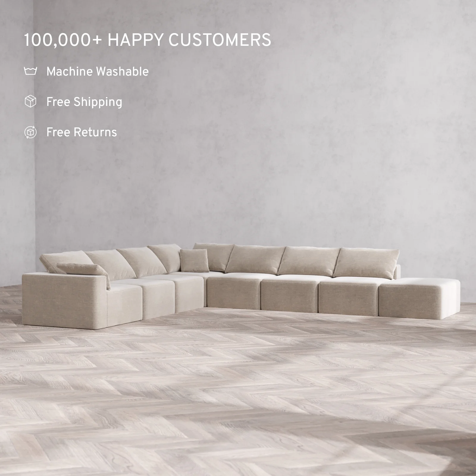 Slipcover Only - Modular Washable 8-Seater Open End Corner Sectional Cloud Sofa in Caraway | Left-Facing Arm - Image 2