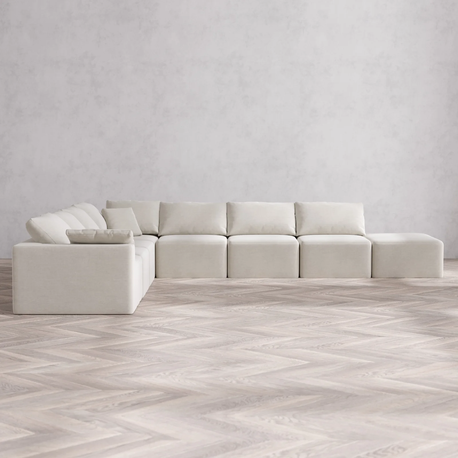 Slipcover Only - Modular Washable 8-Seater Open End Corner Sectional Cloud Sofa in Cashew | Left-Facing Arm